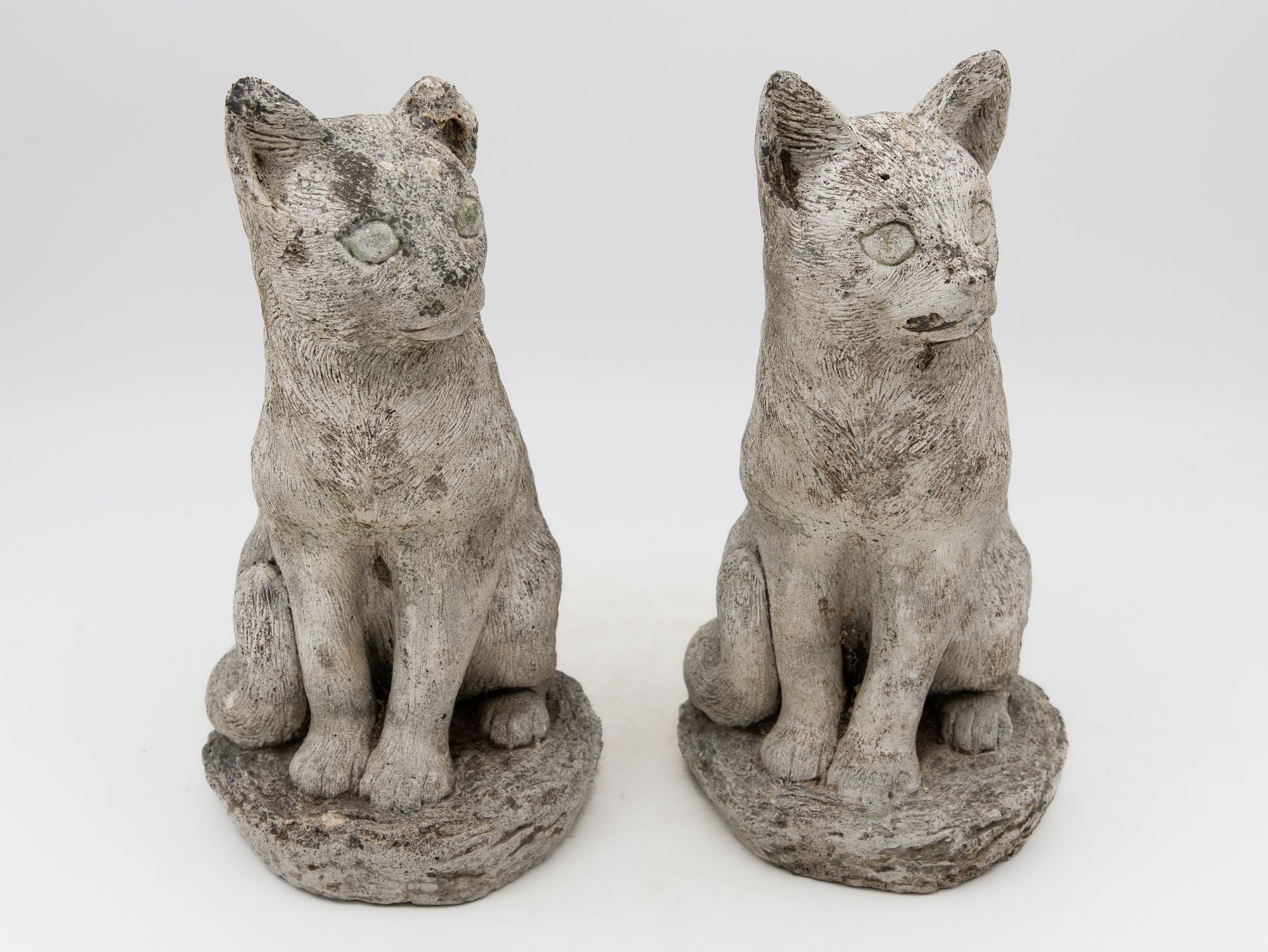 Vintage Reconstituted Stone Cat Garden Statue, English 1970s