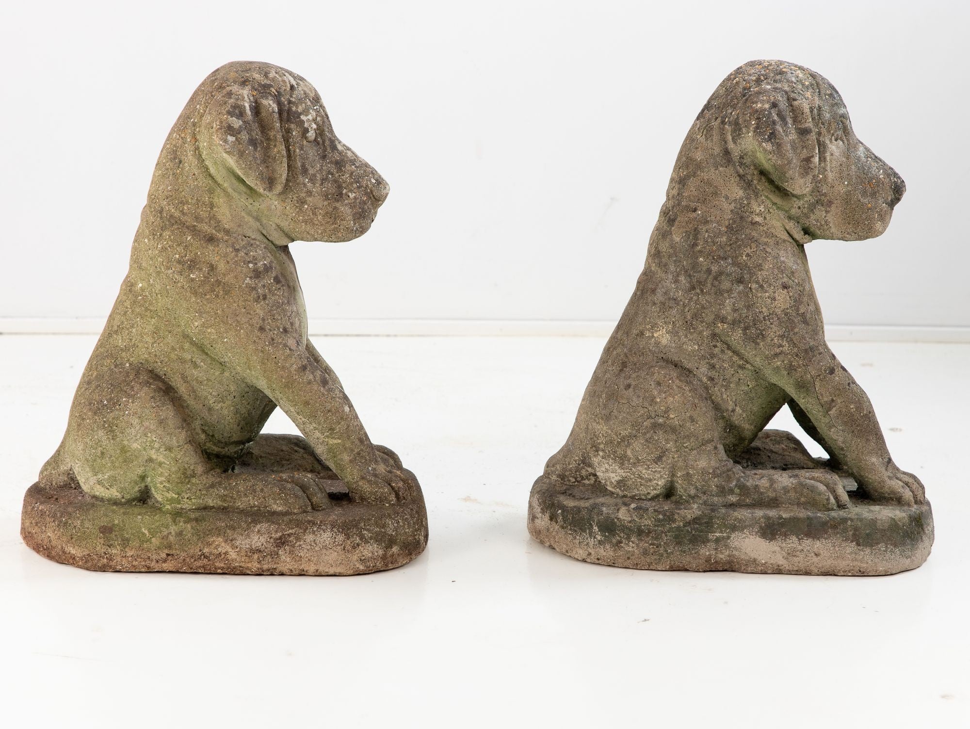Pair of Composite Stone Boxer Dog Garden Statues, England 1960s