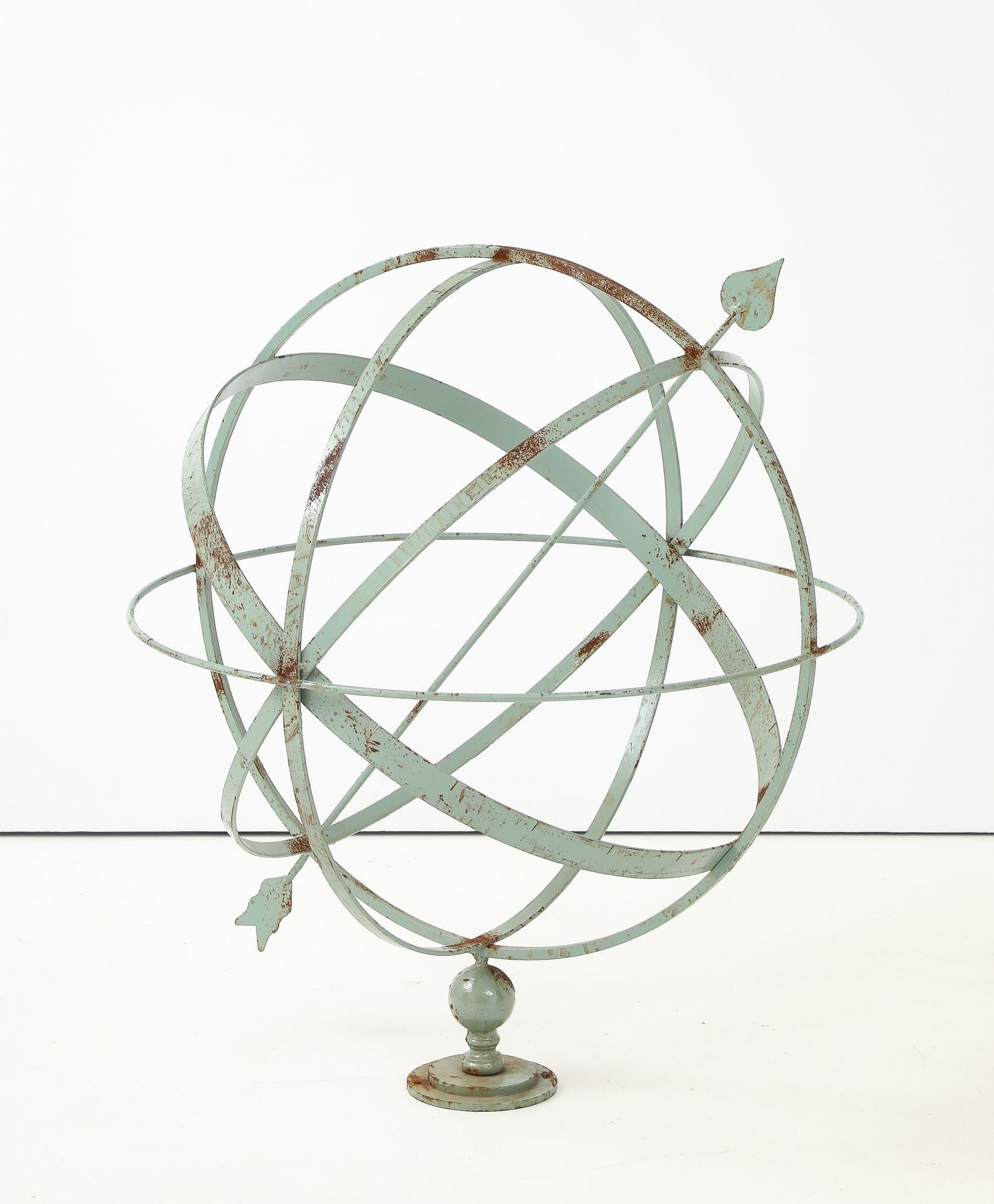 Celadon Painted English Mid-20th Century Iron Armillary