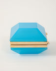 Antique French Turquoise Beveled Square Opaline Box, Early 20th C.