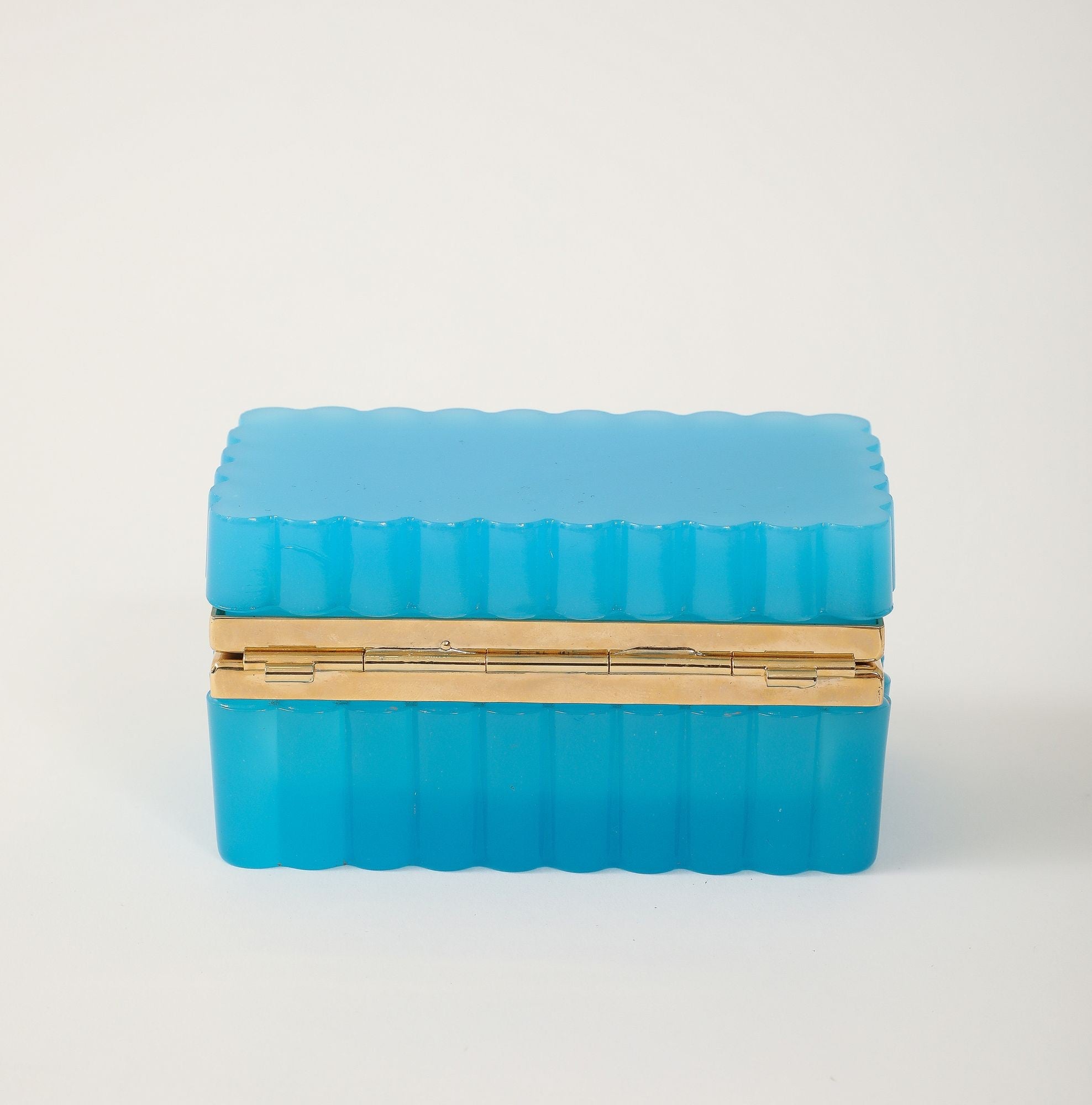 French Opaline Turquoise Scalloped Box, 1890s