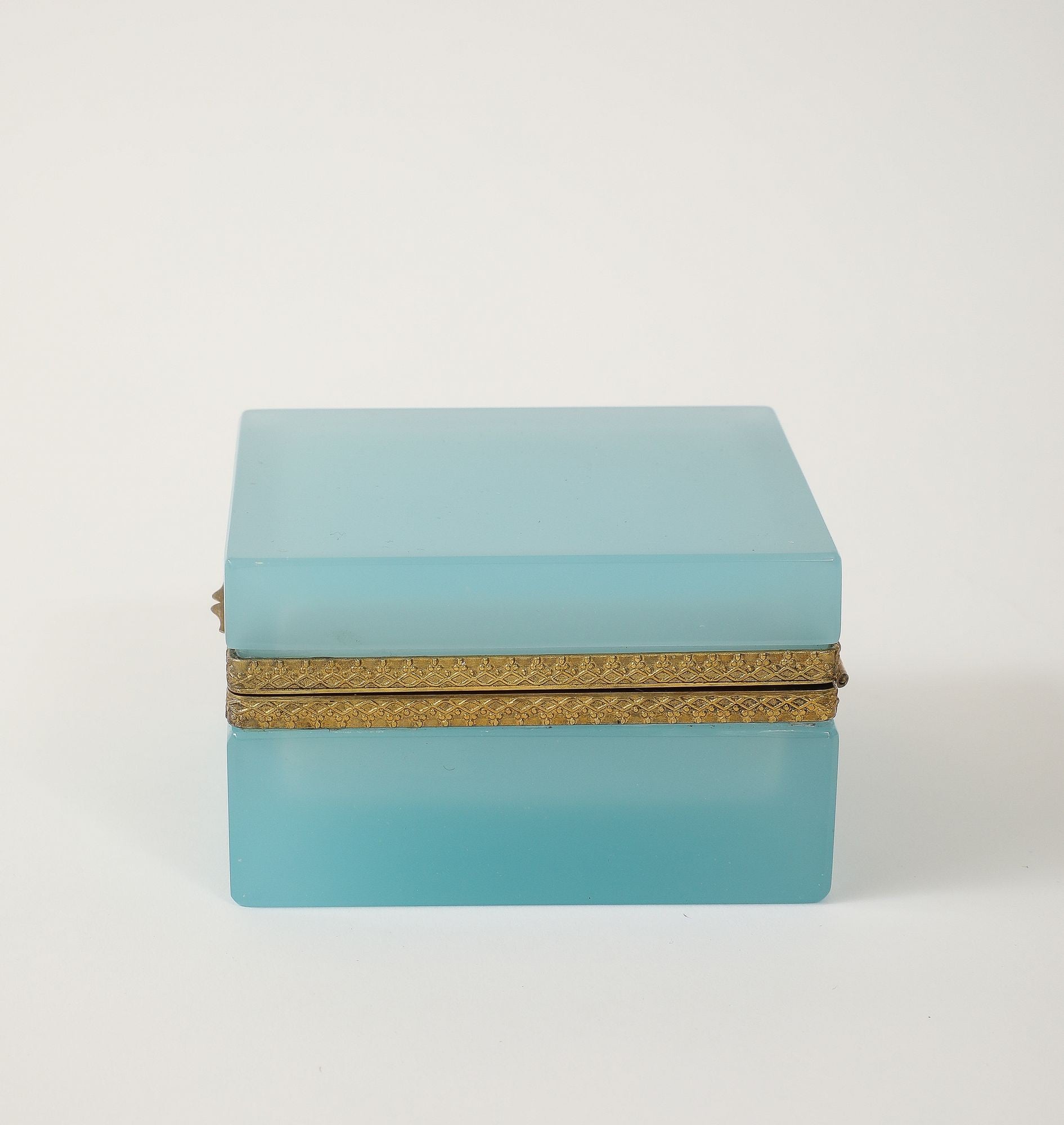 Antique French Robin&#39;s Egg Blue Opaline Square Box with Fancy Mounts, 1900