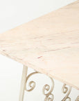 Marble Top Scroll Work Metal Base Dining Table, England Mid 20th C.
