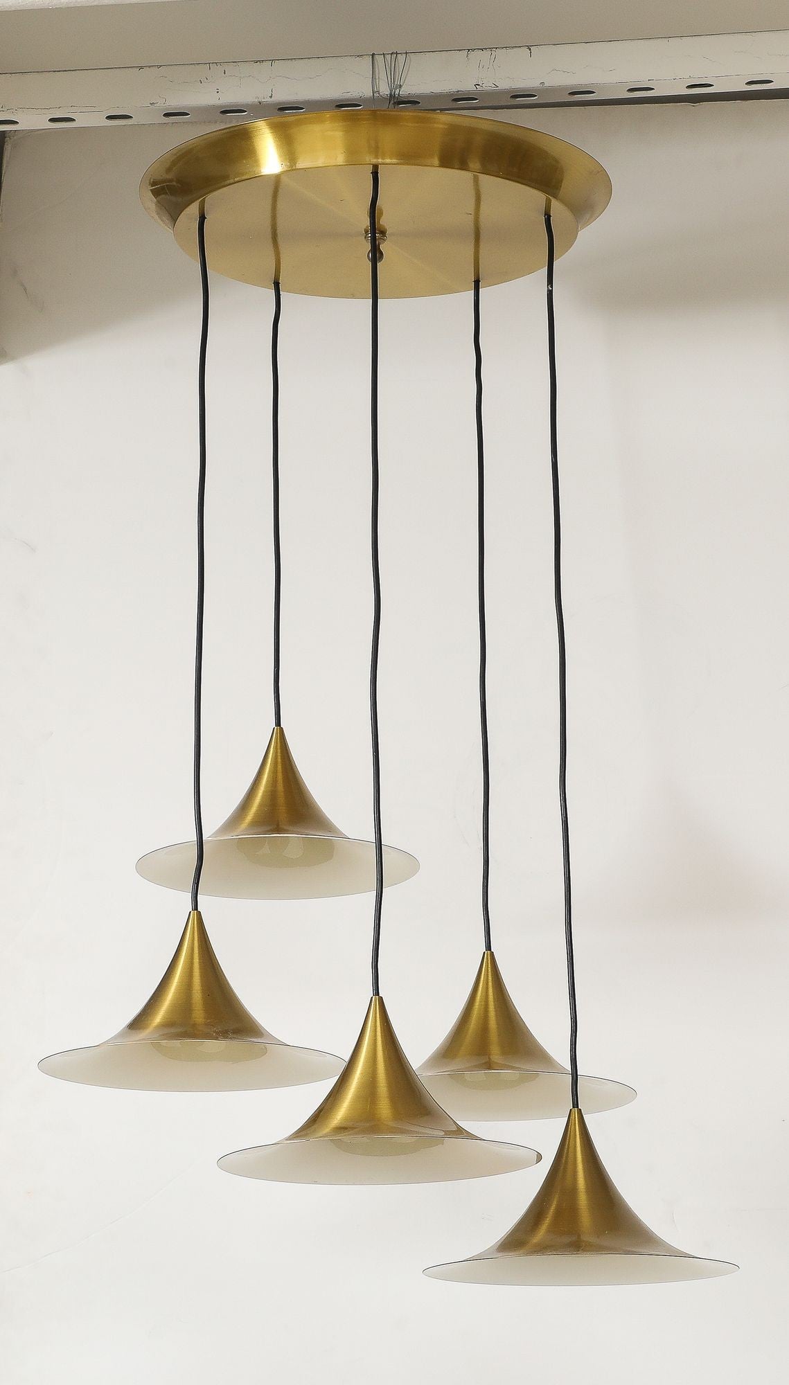 Midcentury Modern Italian Brass Flushmount Light with Five Pendant Drops