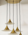 Midcentury Modern Italian Brass Flushmount Light with Five Pendant Drops
