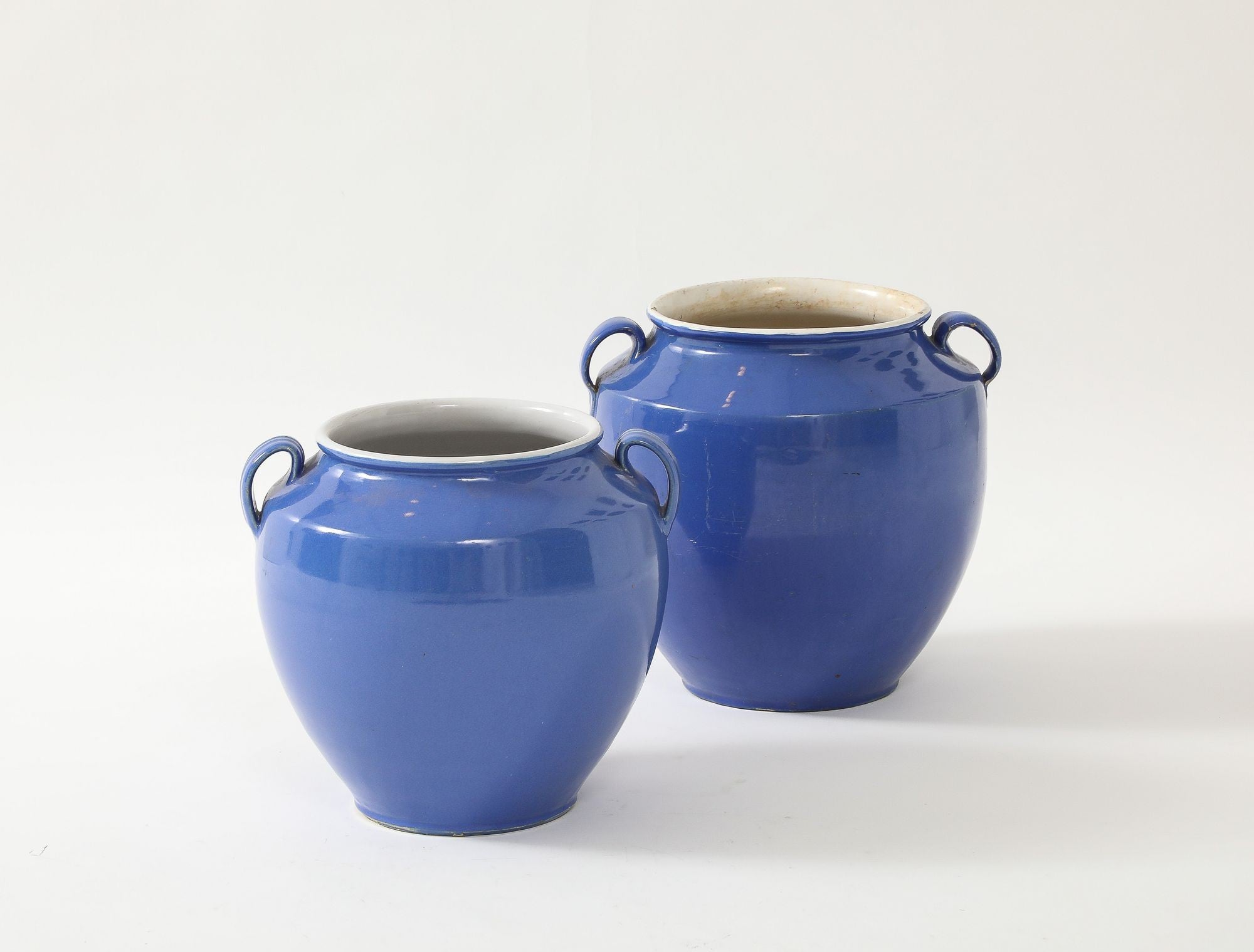 Blue Pottery Urn with Handles, France mid 20th C.