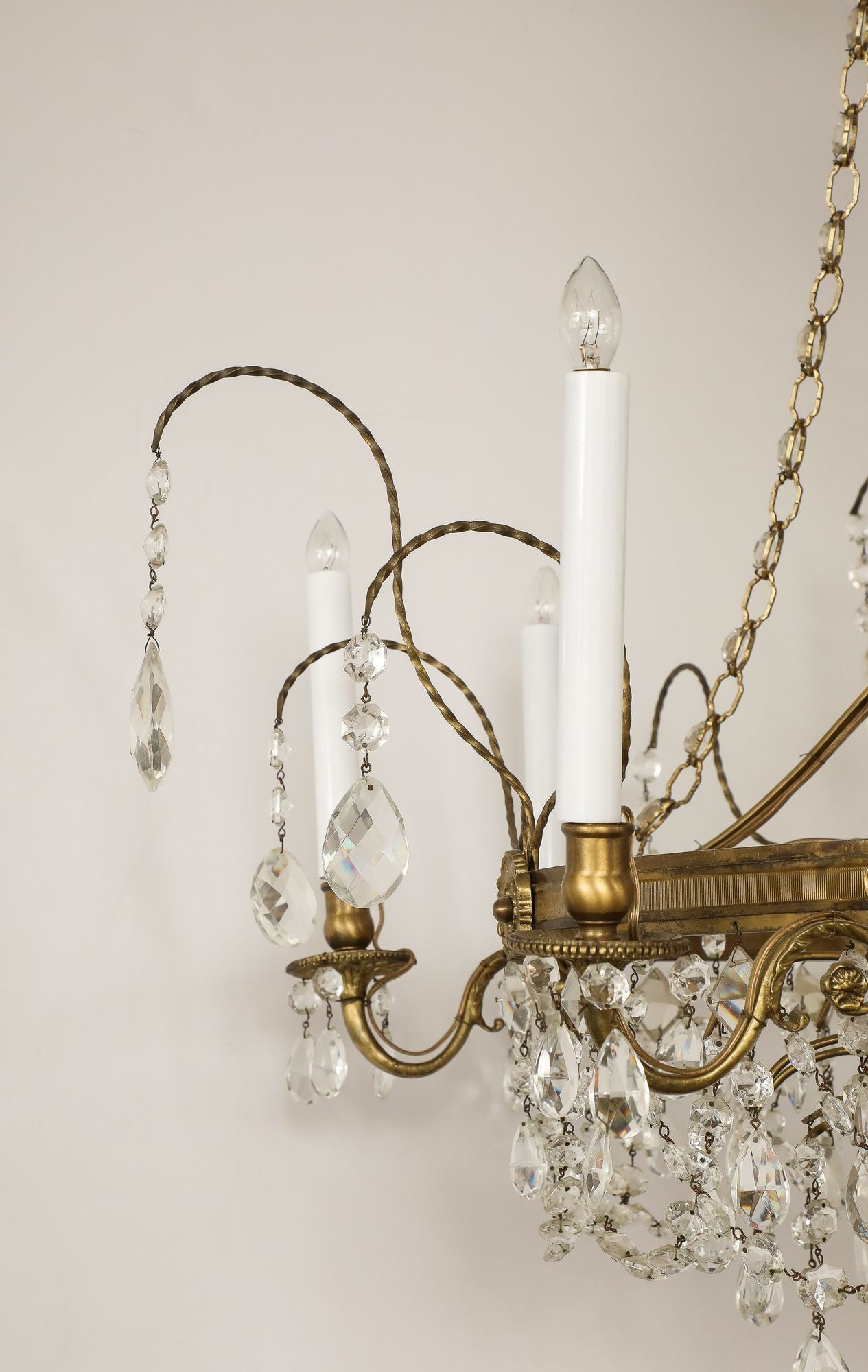 Eight Armed Crystal and Brass Chandelier, Early 20th C.