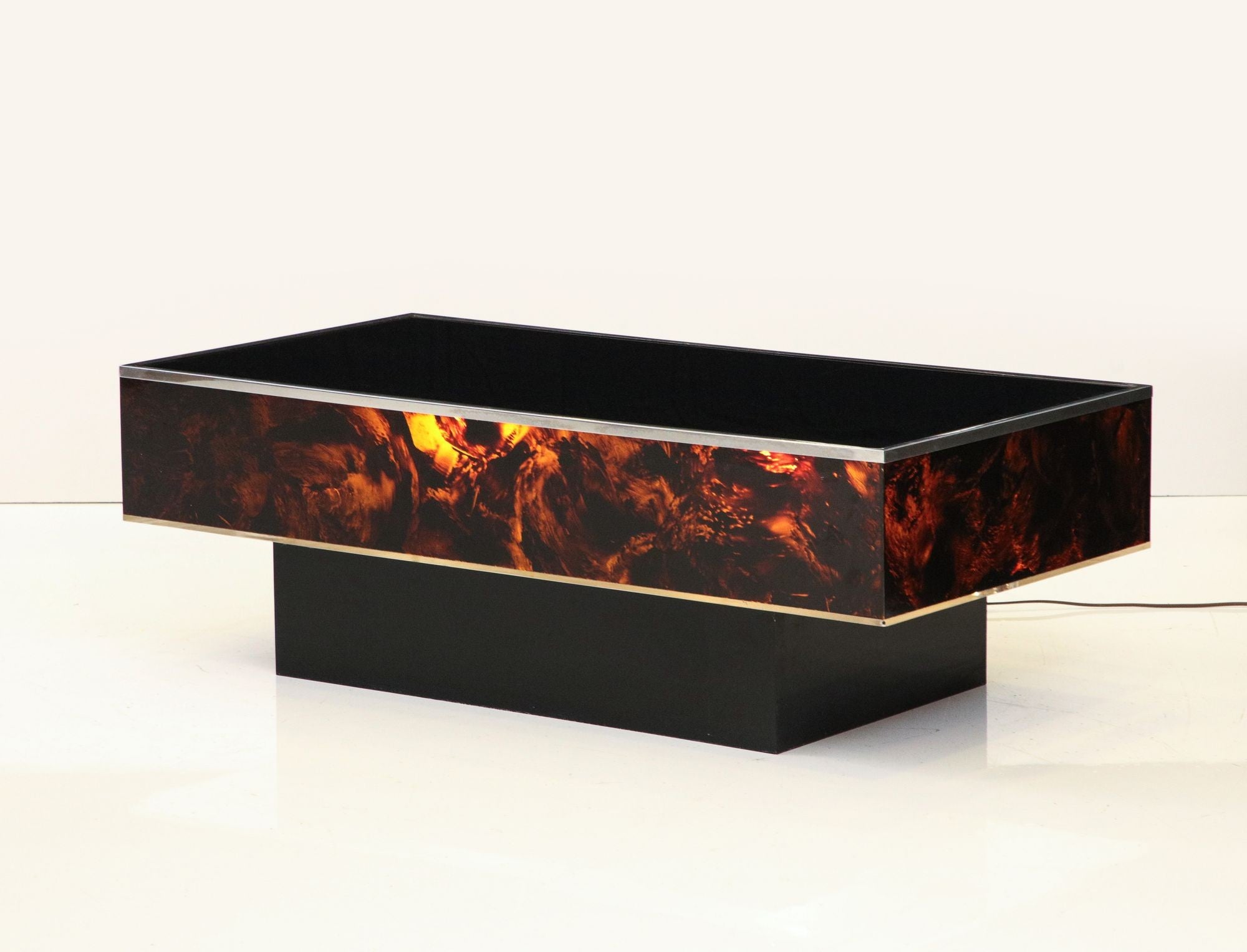Tortoise Lucite Cocktail Table with Inerior Lights, France 1970s