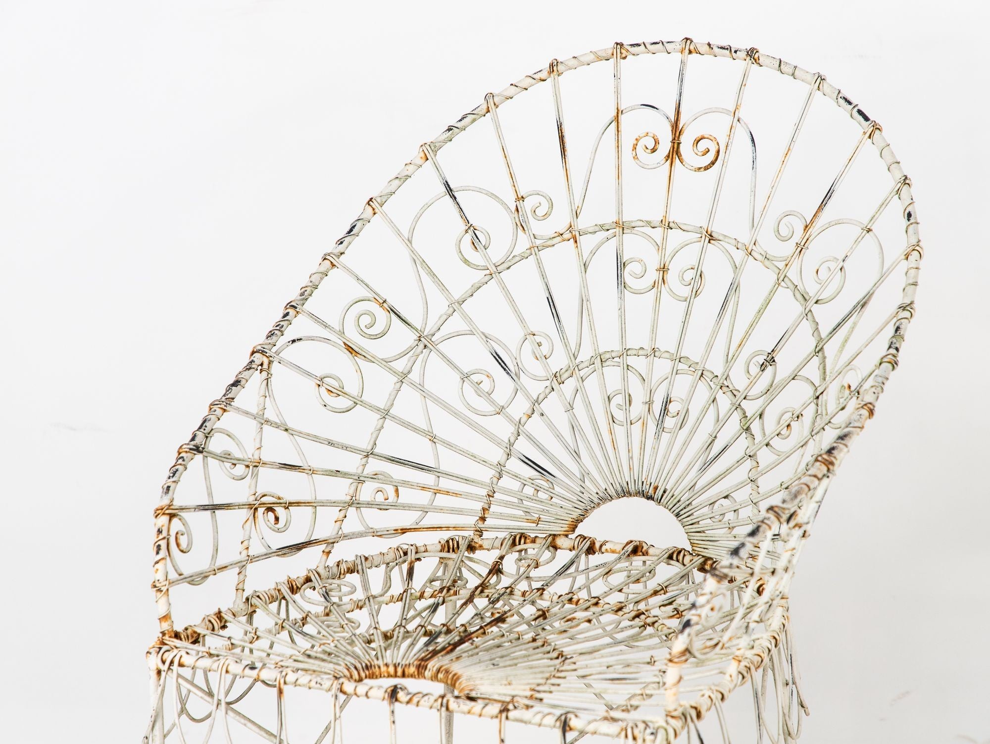 Victorian Style White Wirework Pair of Chairs and Cafe Table, France 1960