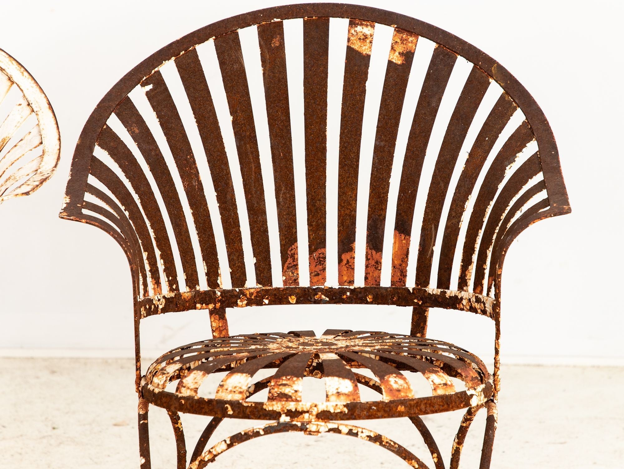 Francois Carre Style Fan-back Metal Garden Chairs, France Mid 20th C.