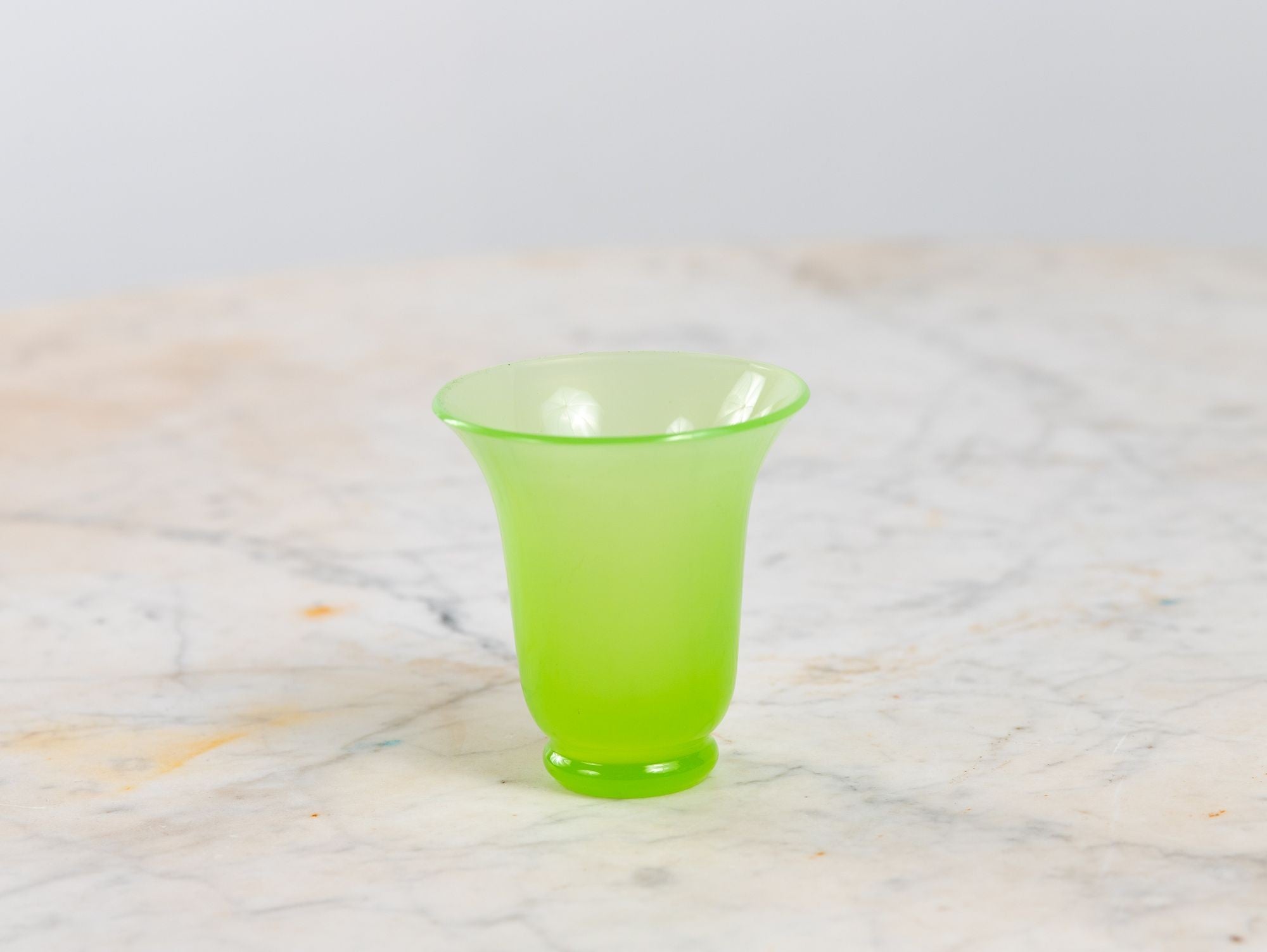 Opaline Lime Green Glass Vase and Dish, France 1920s