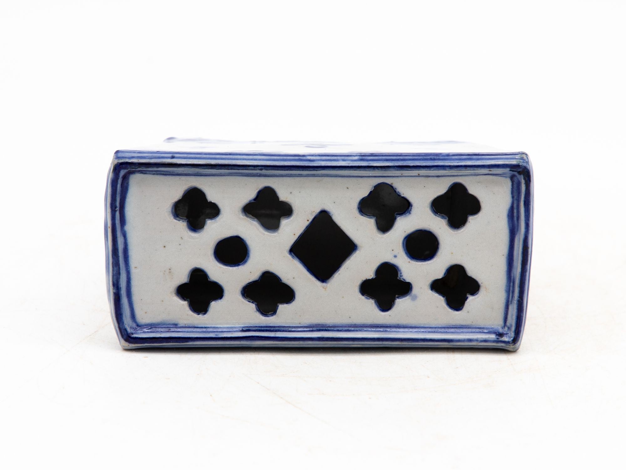 Dutch Delft Style Blue &amp; White Ceramic Flower Brick, France Early 20th C.