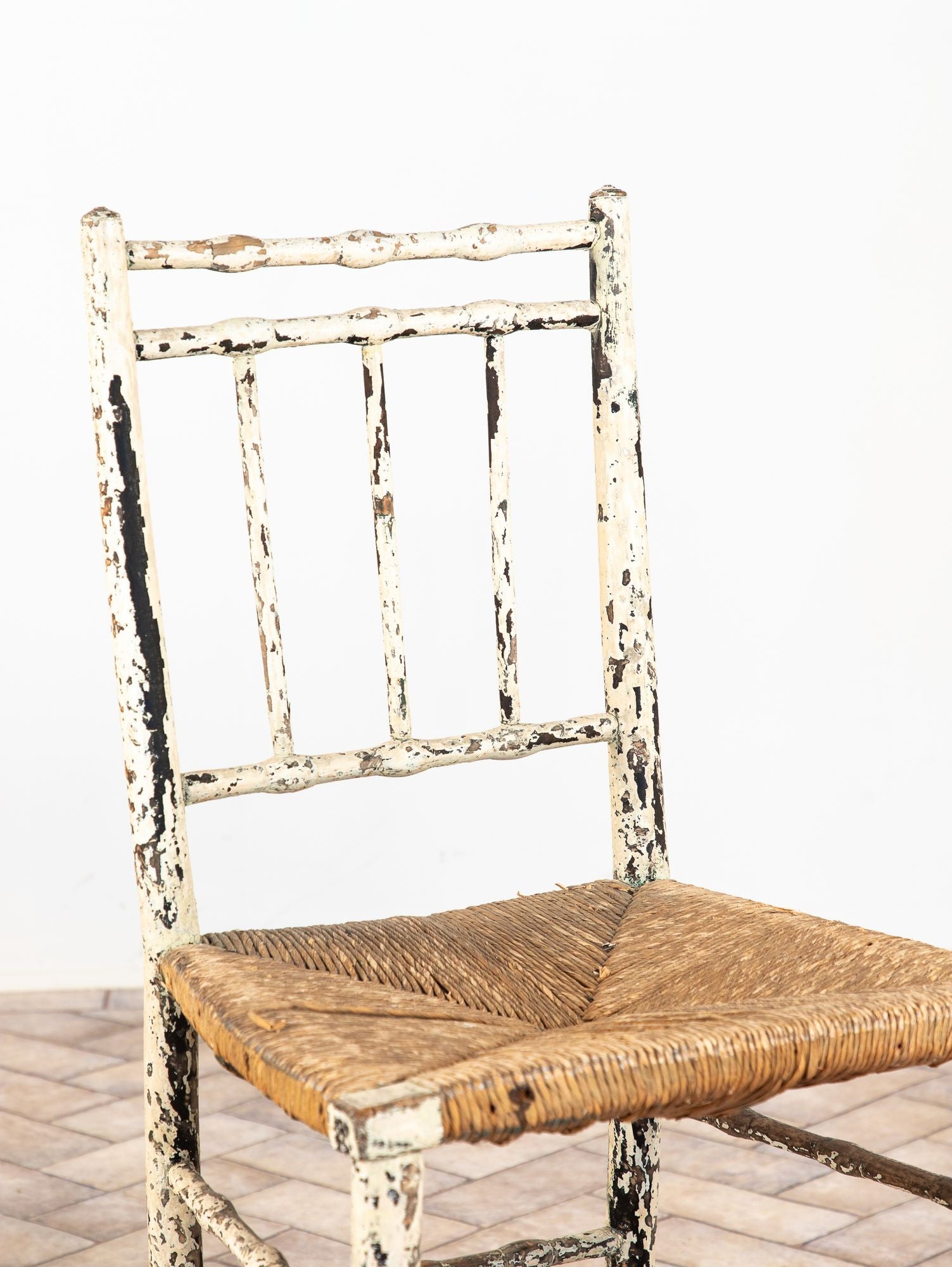 Pair Antique Rush Seat Dining Chairs, England 1920s