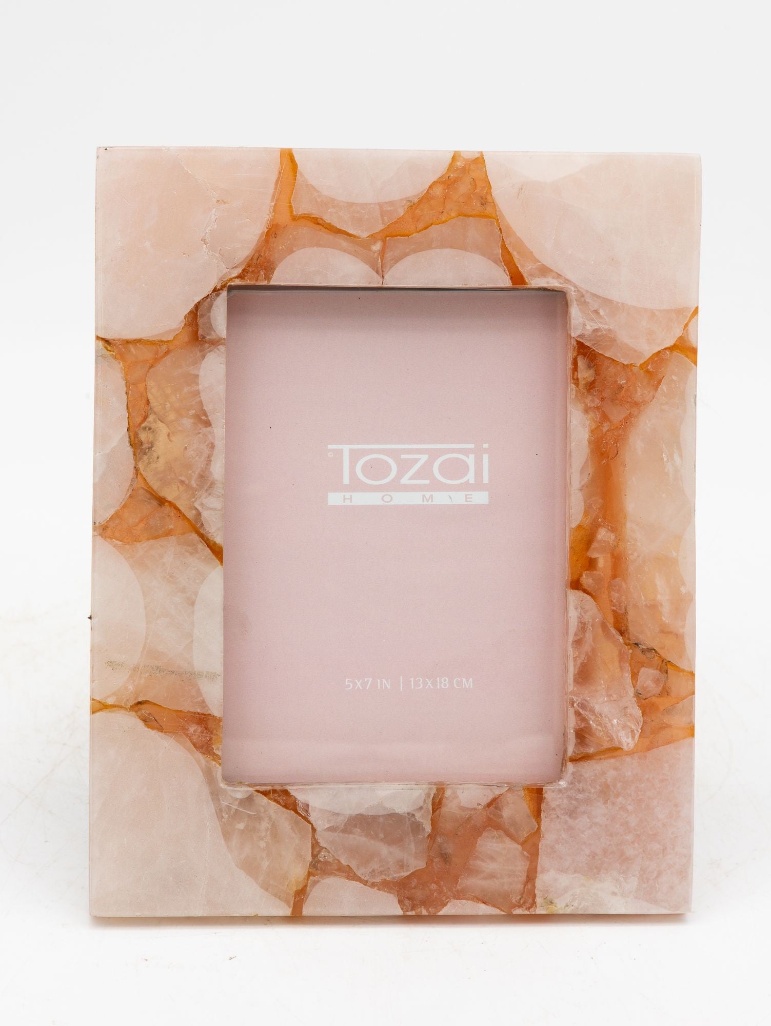 Genuine Pink Quartz/Glass 5” x 7&quot; photo frame by Tozai Home, 2015