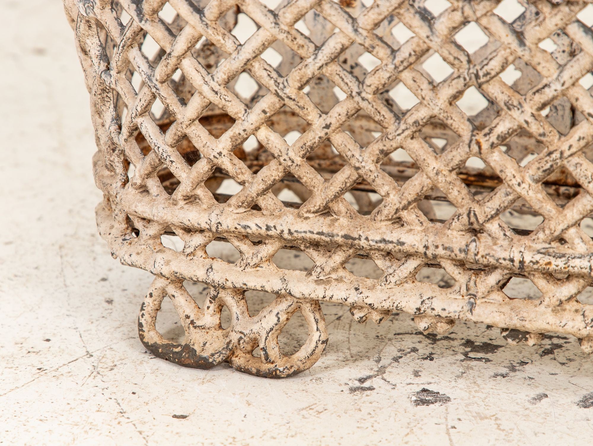 White Painted Cast Iron Latticework Basket, French early 20th C.