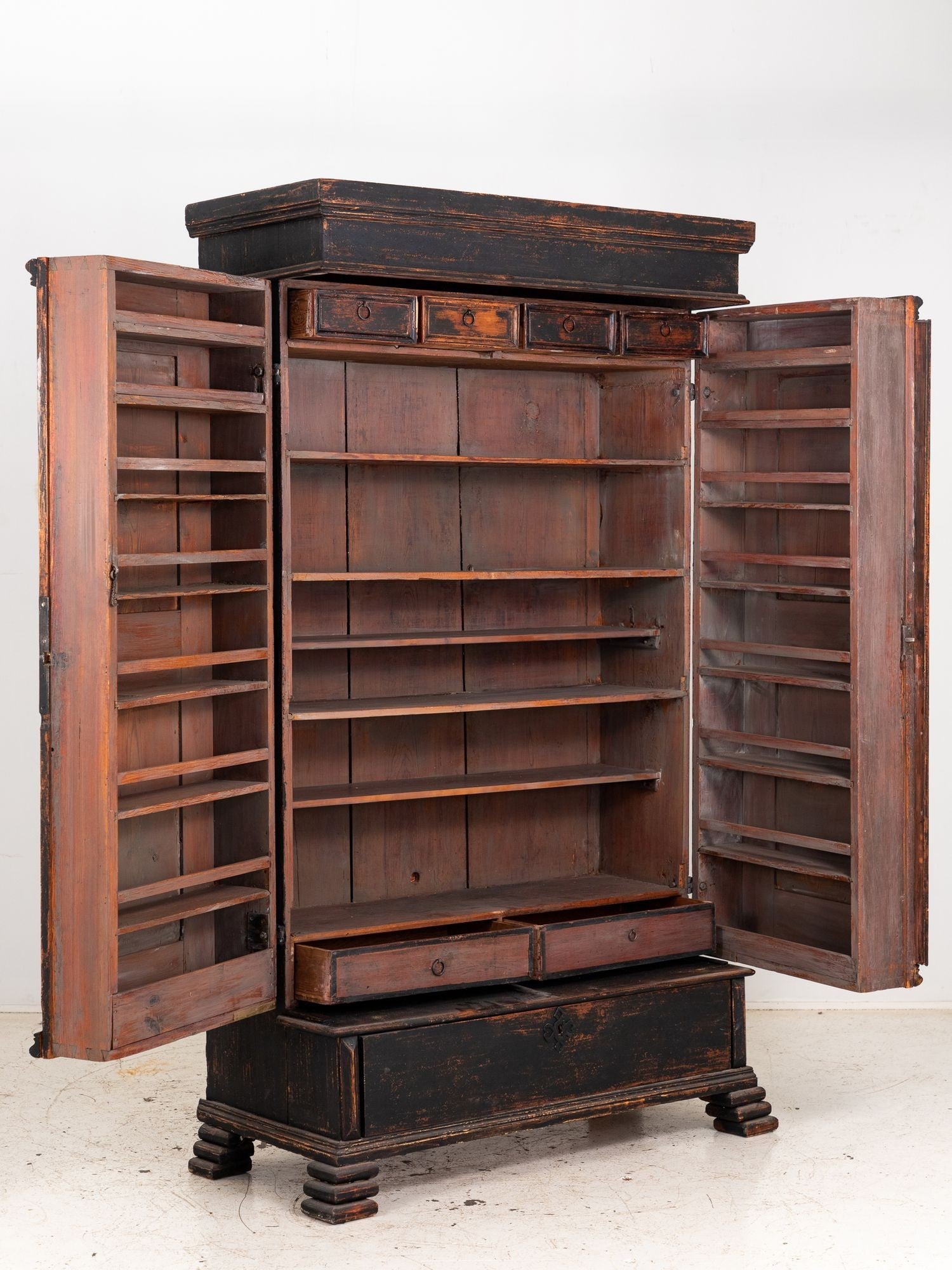 Black Swedish Cupboard or Kitchen Cabinet, Sweden Late 18th C.