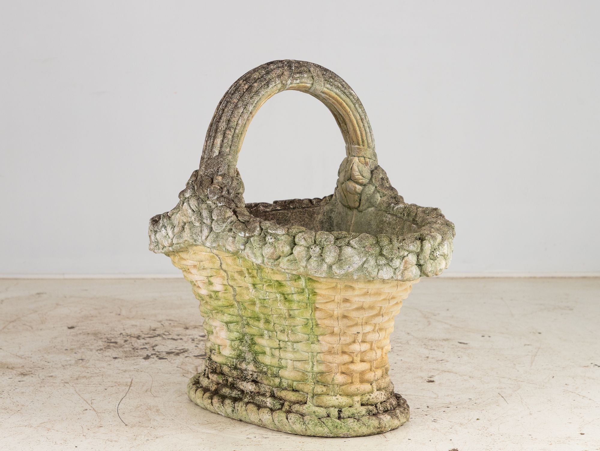 Oversized Basketweave Planter with Handle, Concrete, English 20th Century