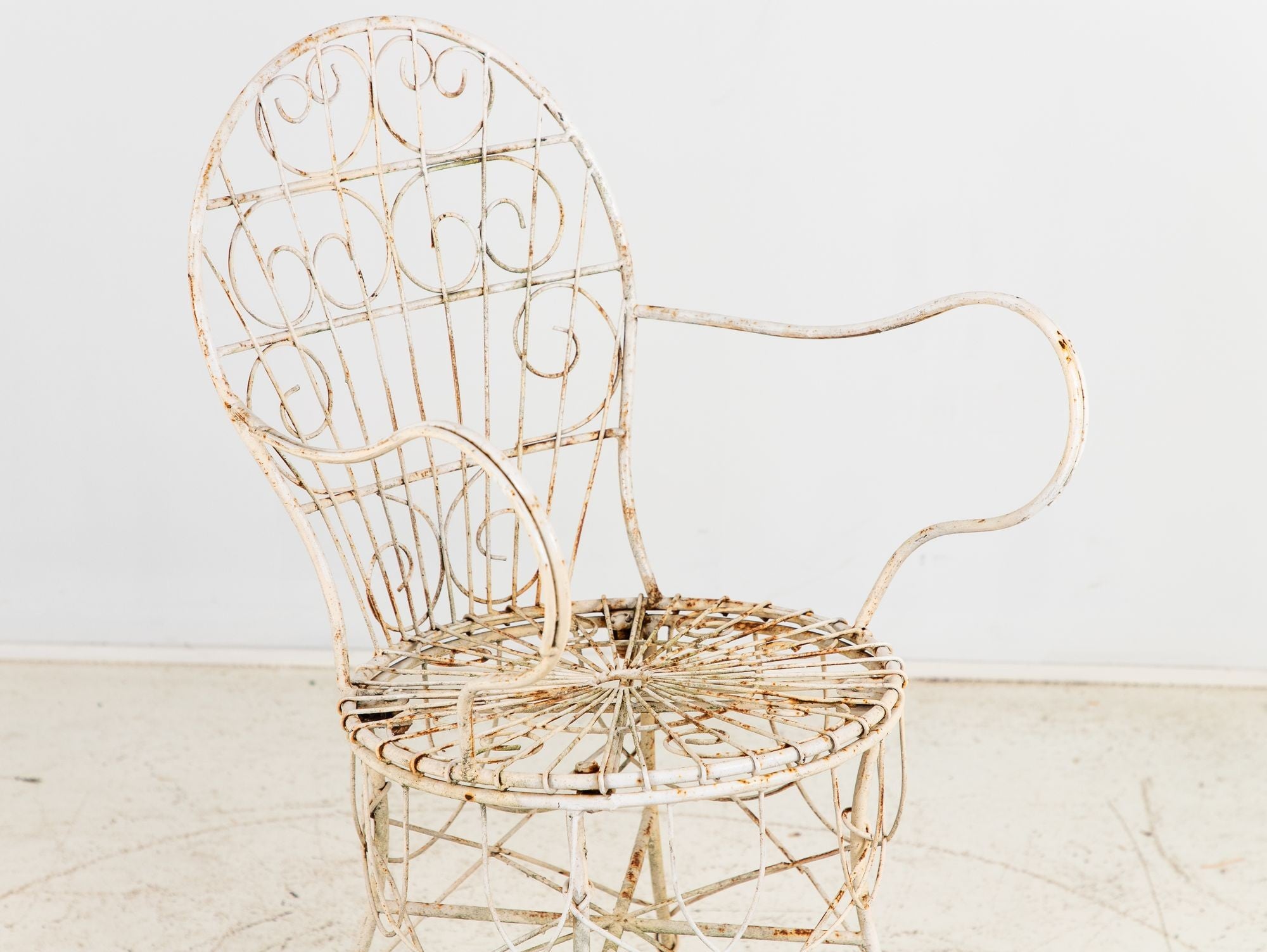 Victorian Style White Wirework Pair of Chairs and Cafe Table, France 1960