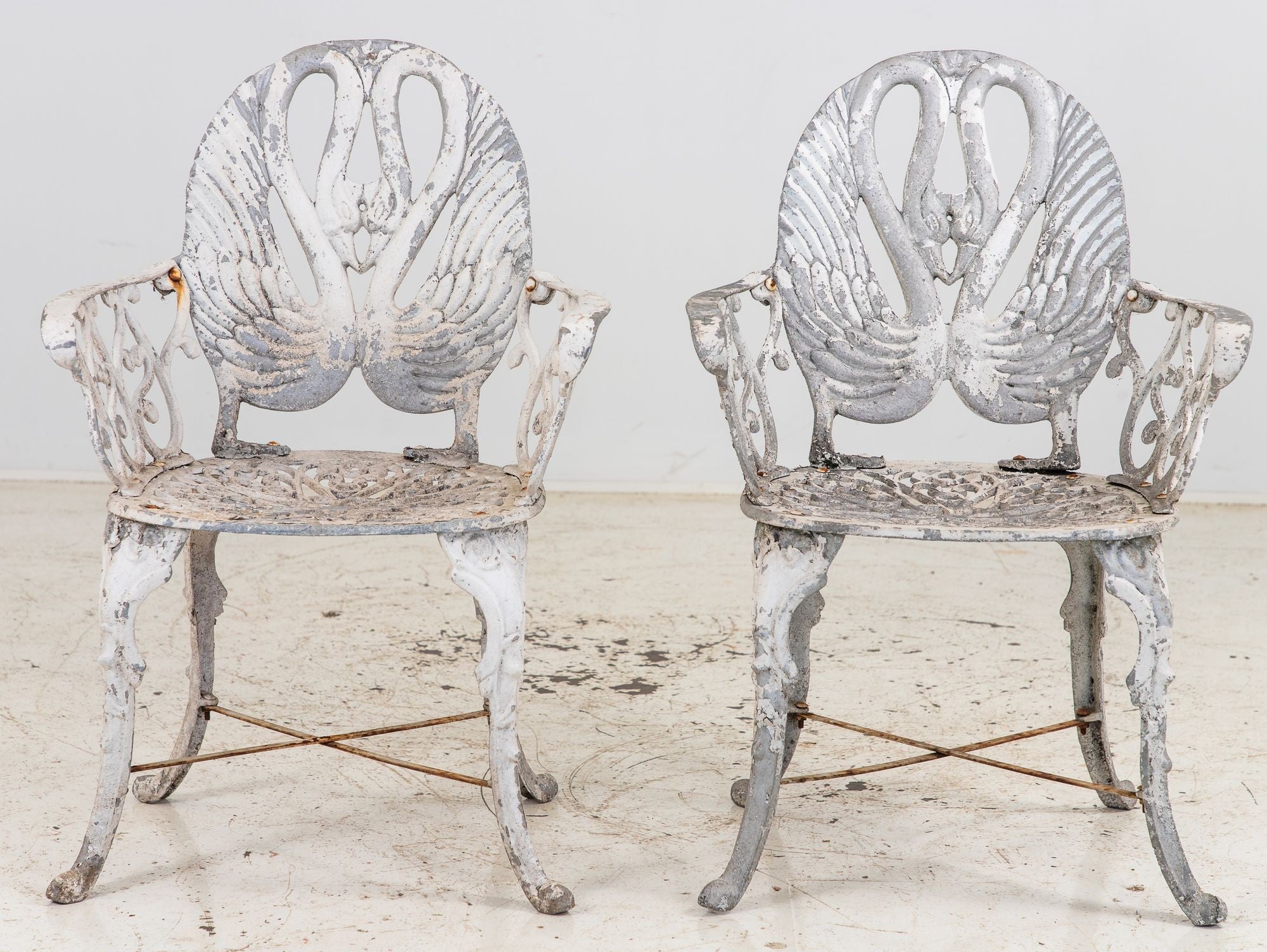 Pair White Painted Swan Back Aluminum Garden Armchairs, Sweden 1960s