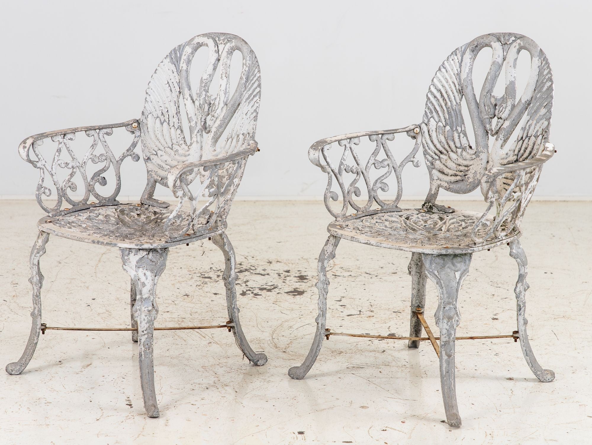 Pair White Painted Swan Back Aluminum Garden Armchairs, Sweden 1960s