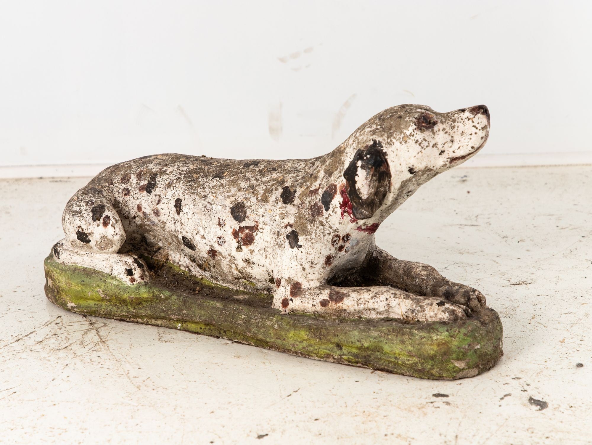 Vintage English Reconsitituted Stone Dalmatian Dog Garden Ornament, Mid 20th C.