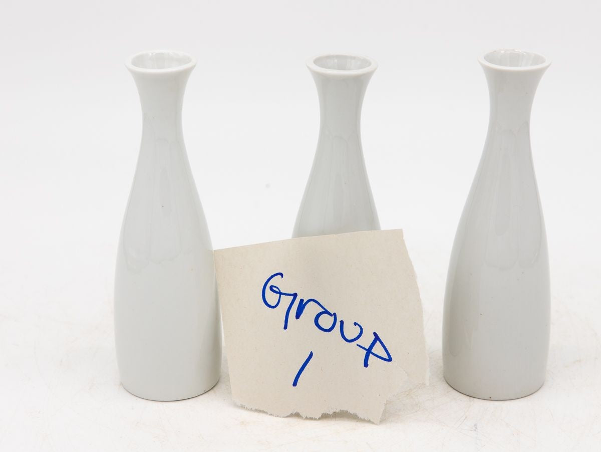Collection of Three White Single Bud Vases, French Early 21st C.