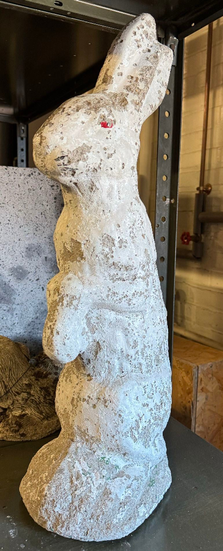 White Painted Reconstituted Stone Bunny, Rabbit, or Hare Garden Ornament, France 20th C.