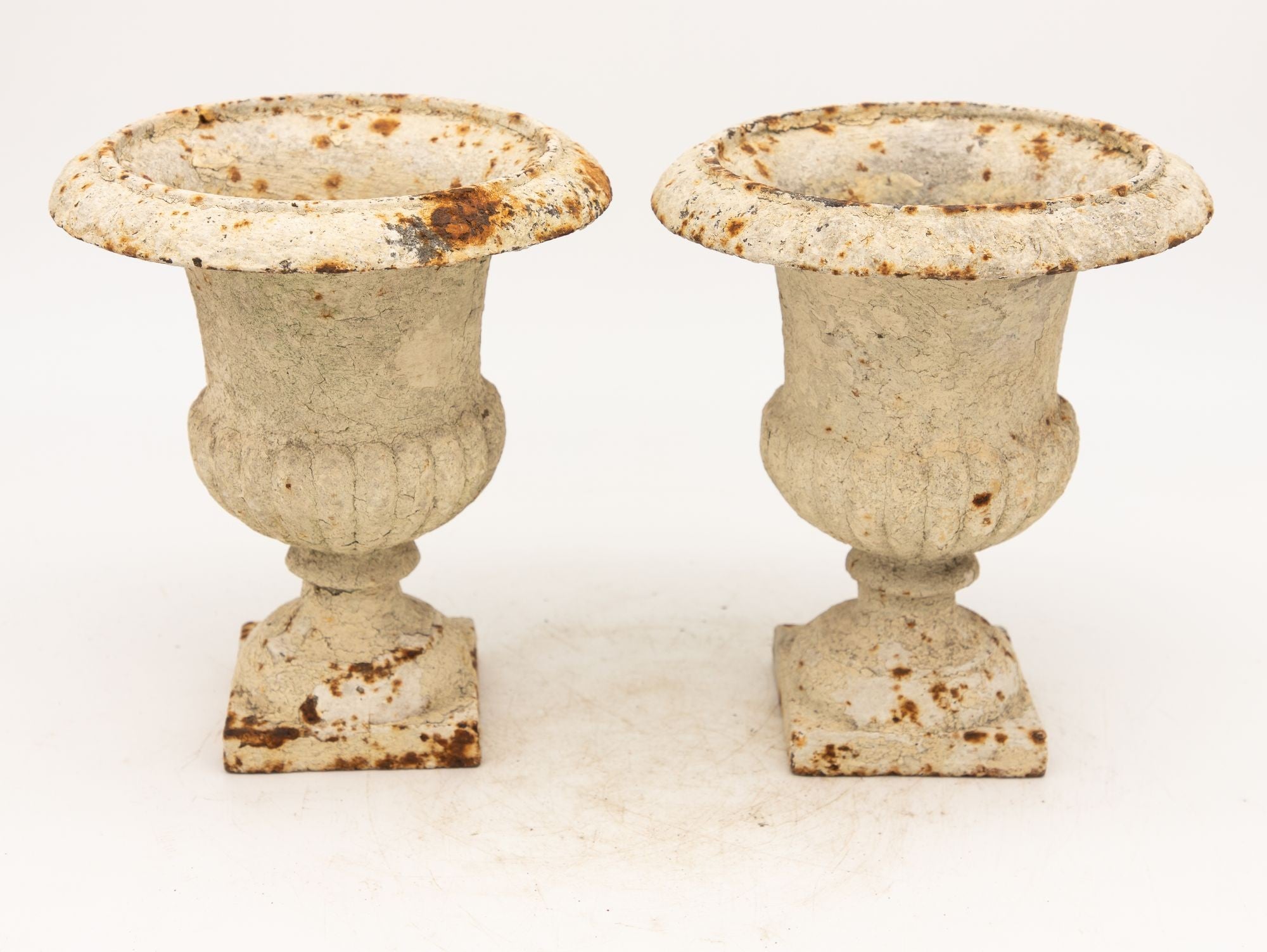 Pair of White Cast Iron Urns, French early 20th Century