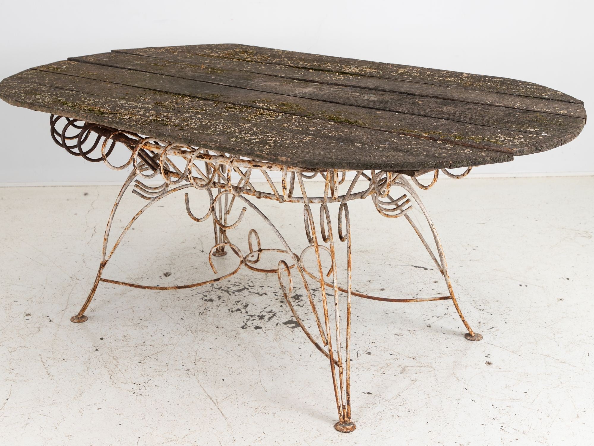 White Iron and Wood Topped Garden Dining Table, France 1930s