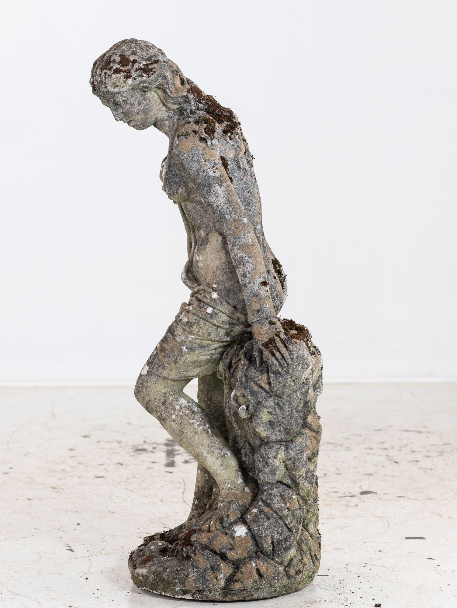 Composite Stone Weathered Garden Statue of Maiden or Goddess, England Mid 20th C.