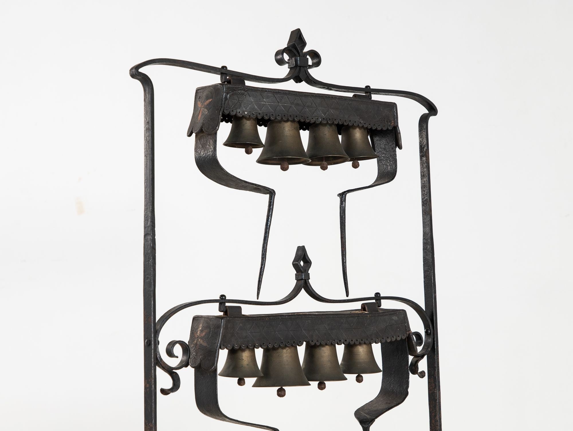 Wrought Iron Latten Bell Stand, Three Tier, English Late 19th C.