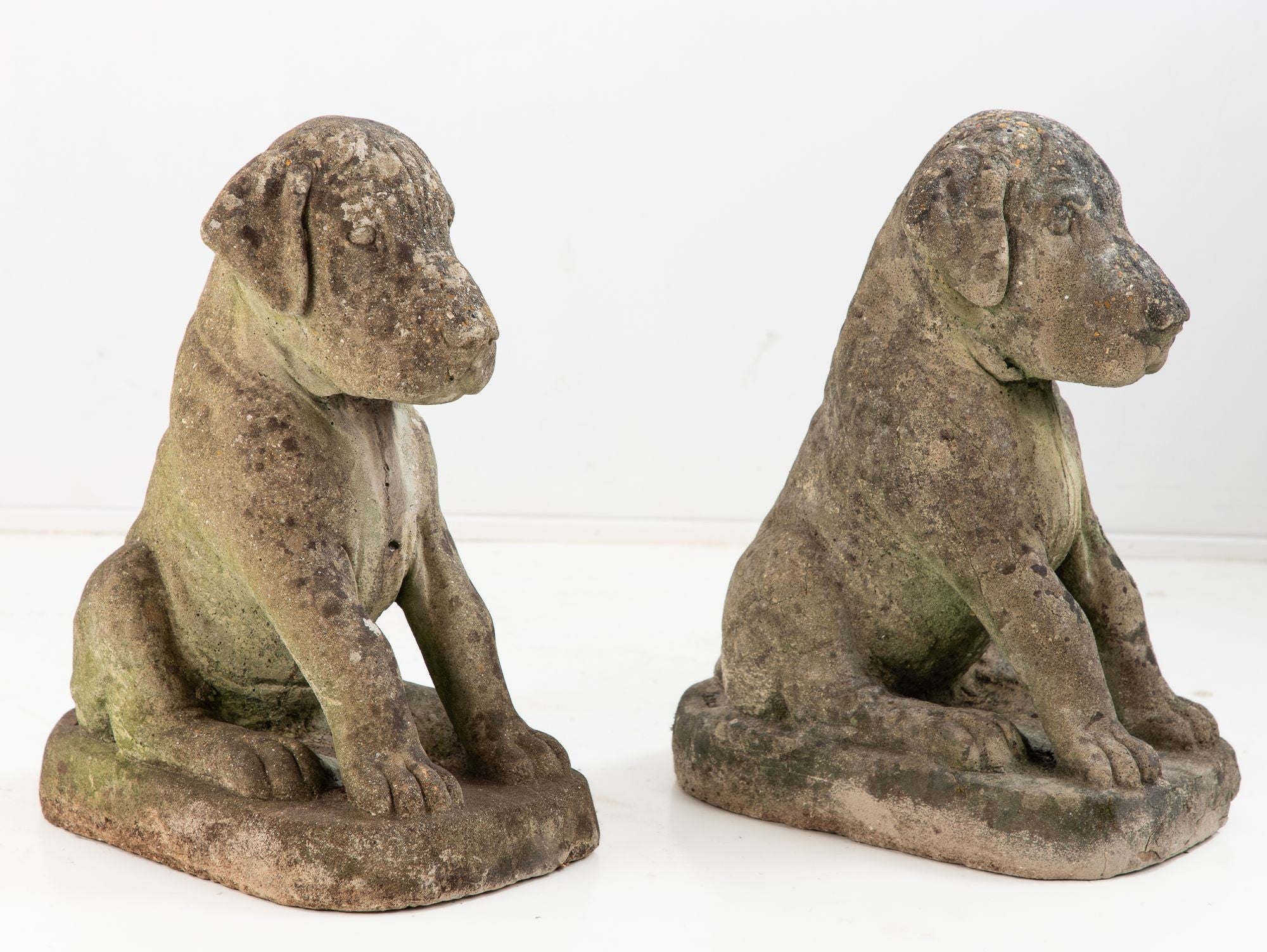 Pair of Composite Stone Boxer Dog Garden Statues, England 1960s
