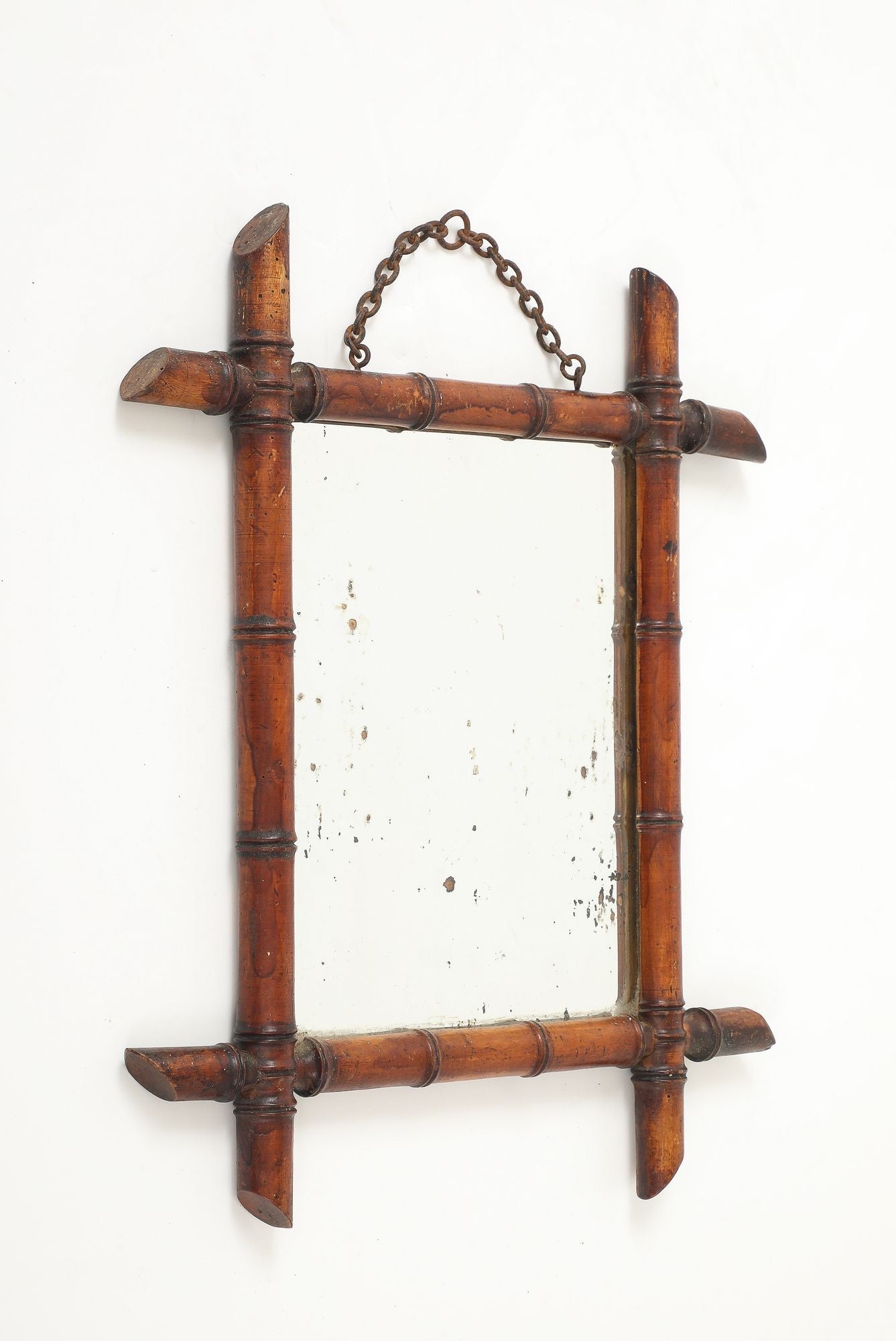 Small Faux Bamboo Carved Frame Mirror, England 1940s