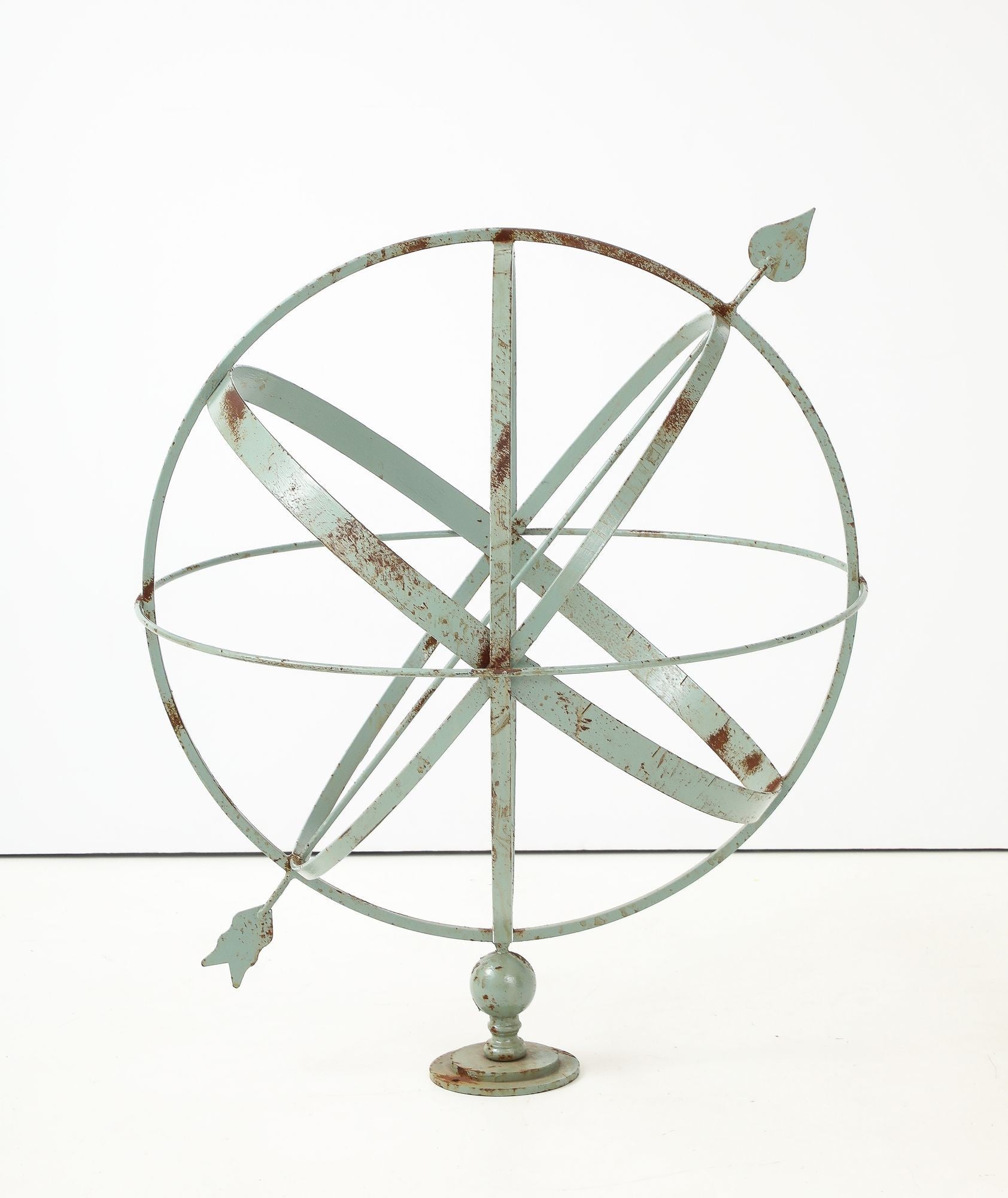 Celadon Painted English Mid-20th Century Iron Armillary