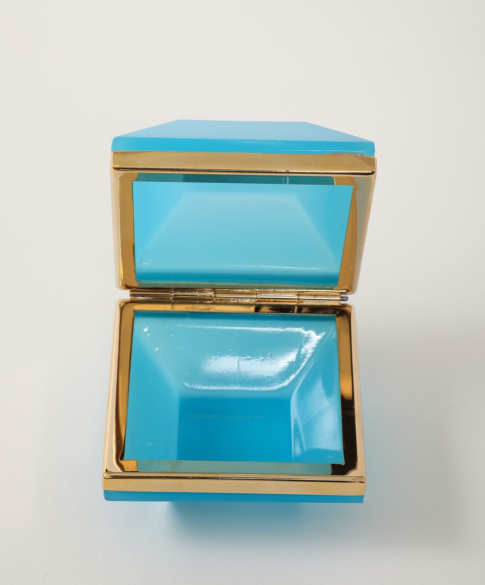 Antique French Turquoise Beveled Square Opaline Box, Early 20th C.