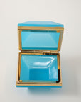 Antique French Turquoise Beveled Square Opaline Box, Early 20th C.