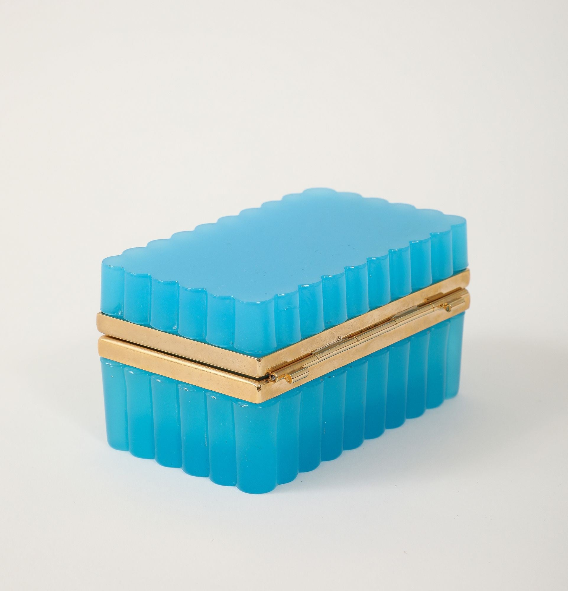 French Opaline Turquoise Scalloped Box, 1890s