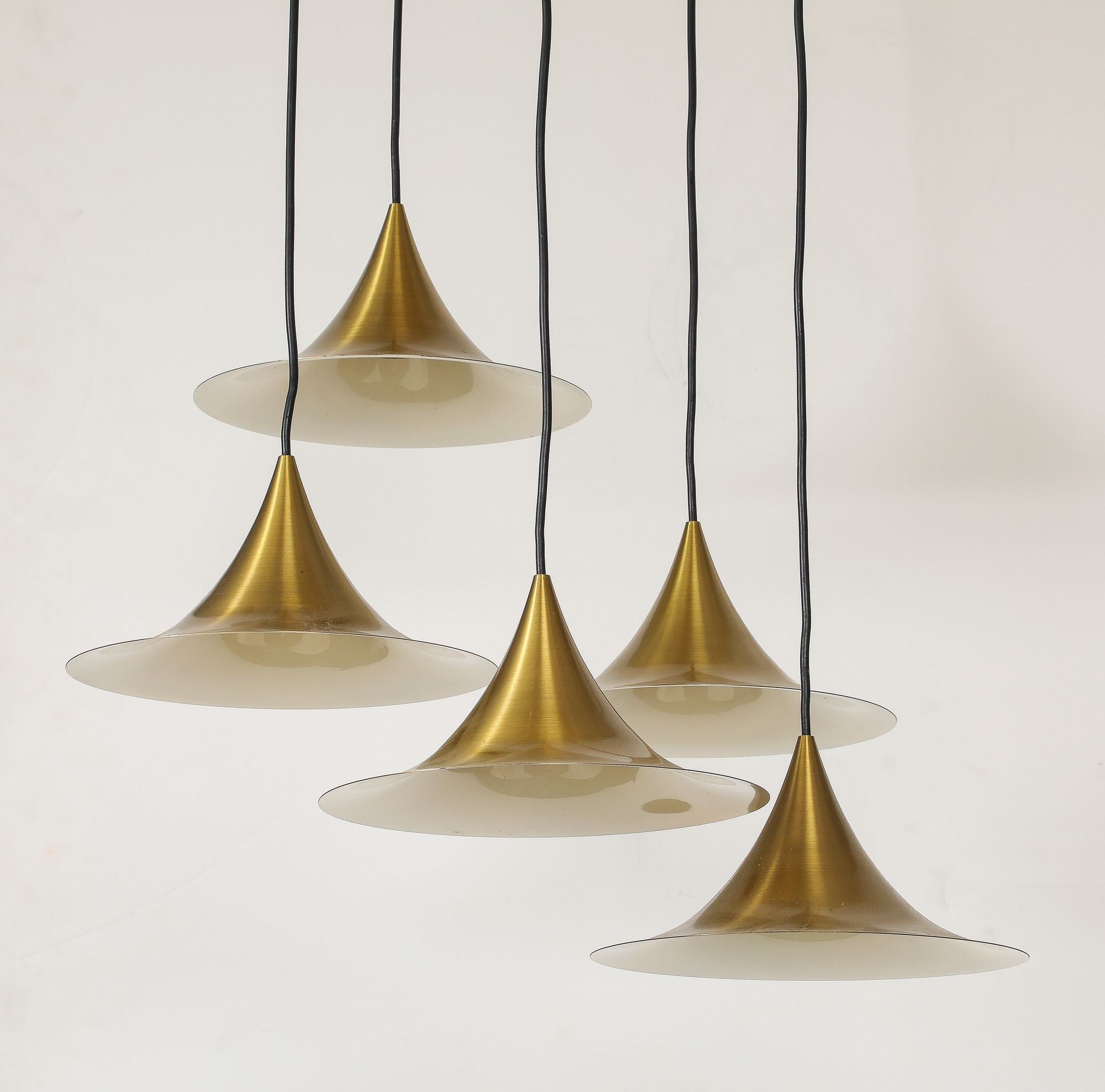 Midcentury Modern Italian Brass Flushmount Light with Five Pendant Drops