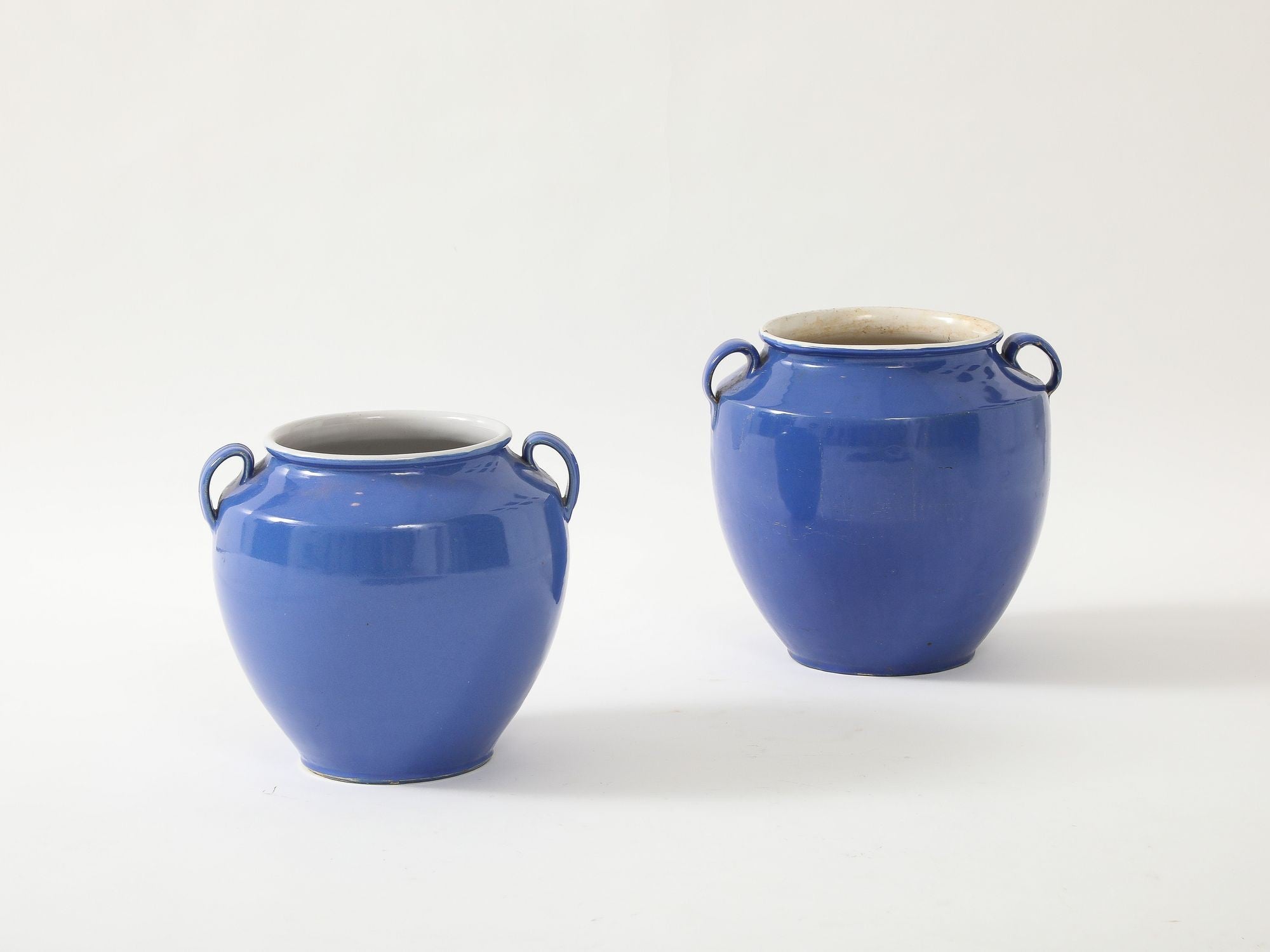 Blue Pottery Urn with Handles, France mid 20th C.