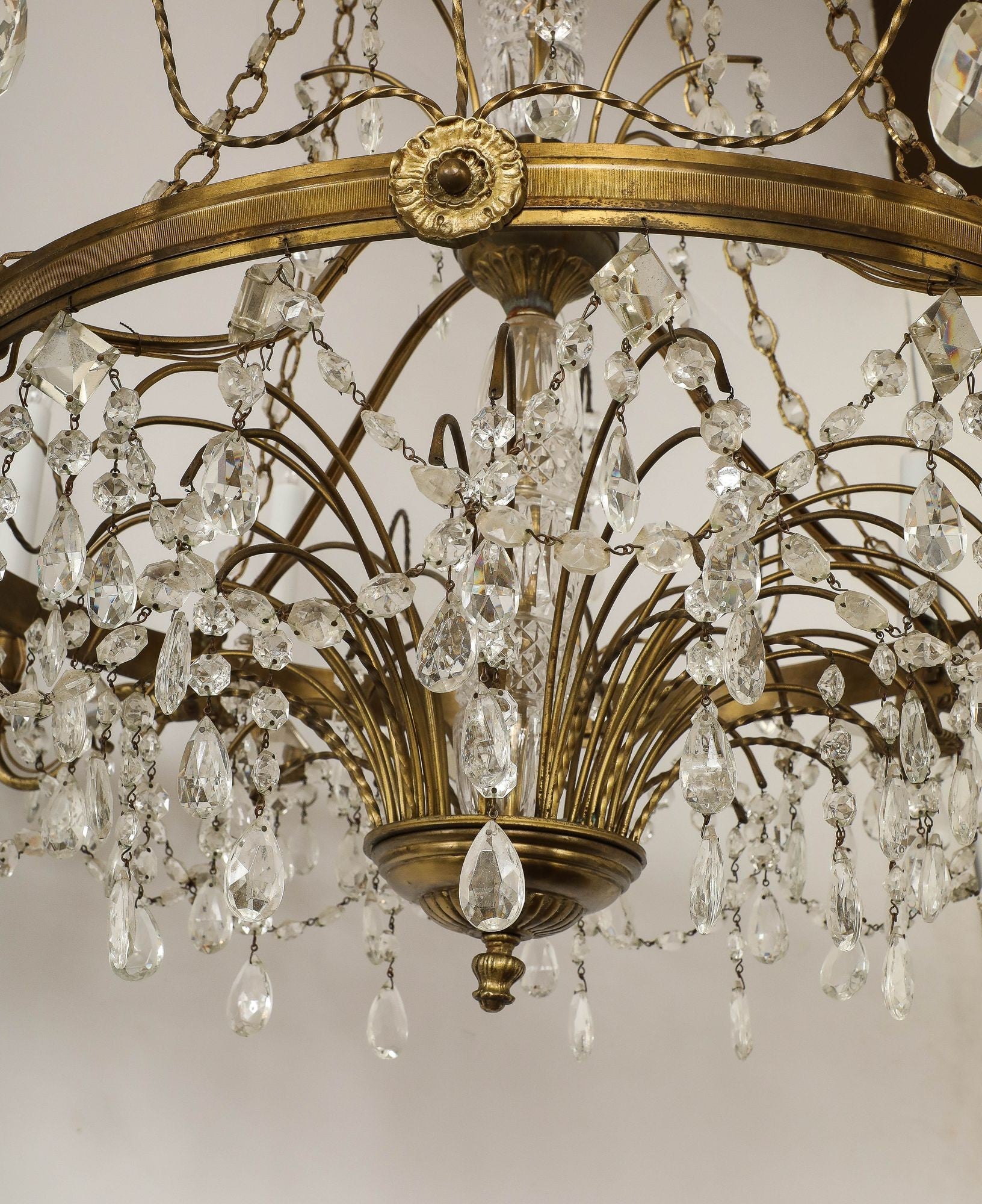 Eight Armed Crystal and Brass Chandelier, Early 20th C.