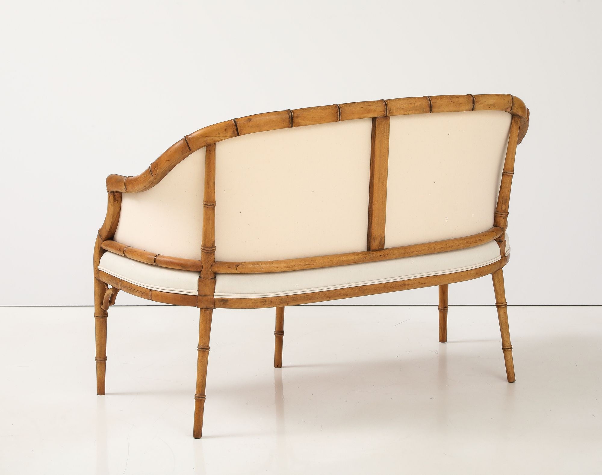 Faux Bamboo Carved Wood Settee, France Mid 20th C.