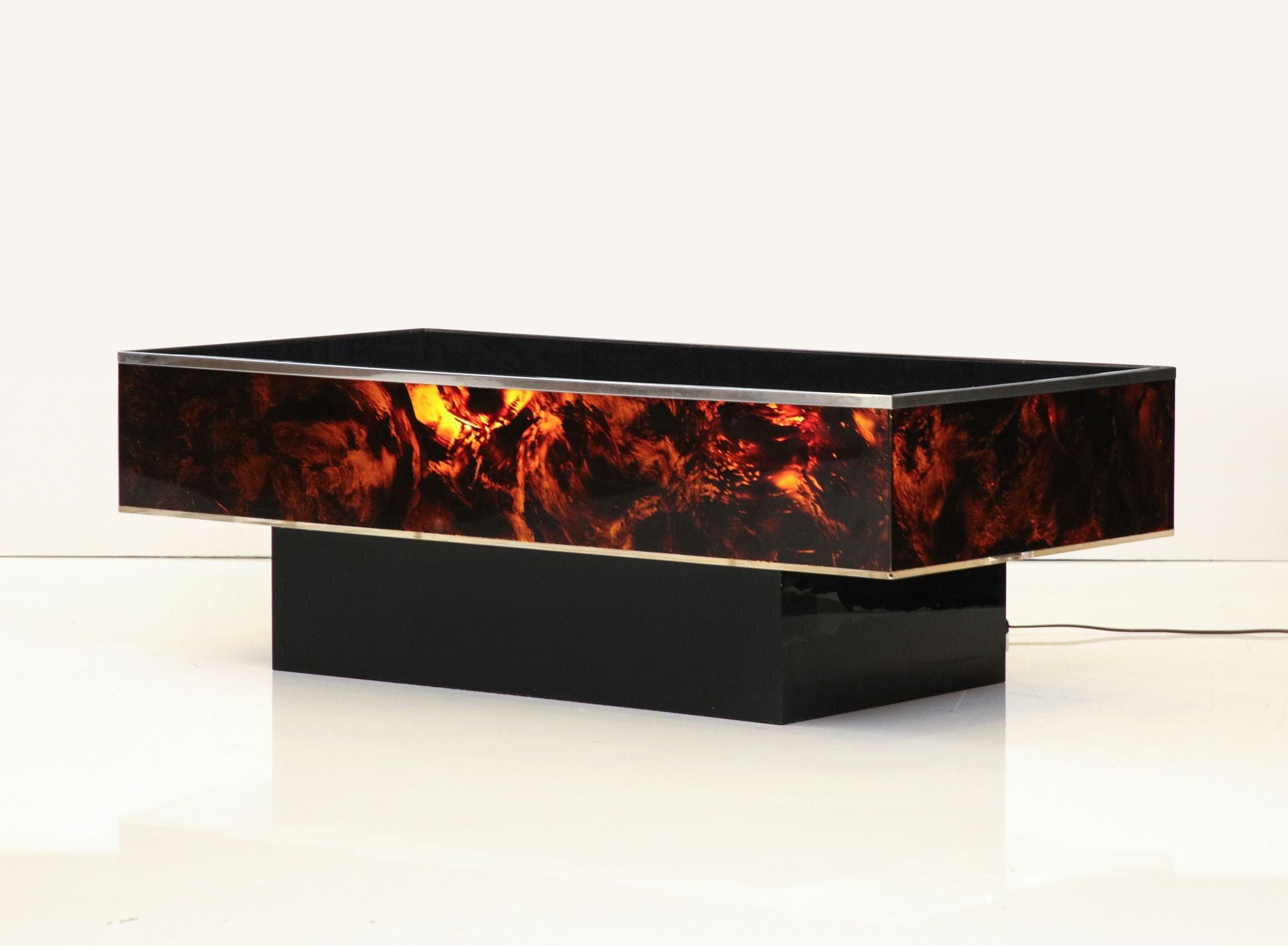 Tortoise Lucite Cocktail Table with Inerior Lights, France 1970s