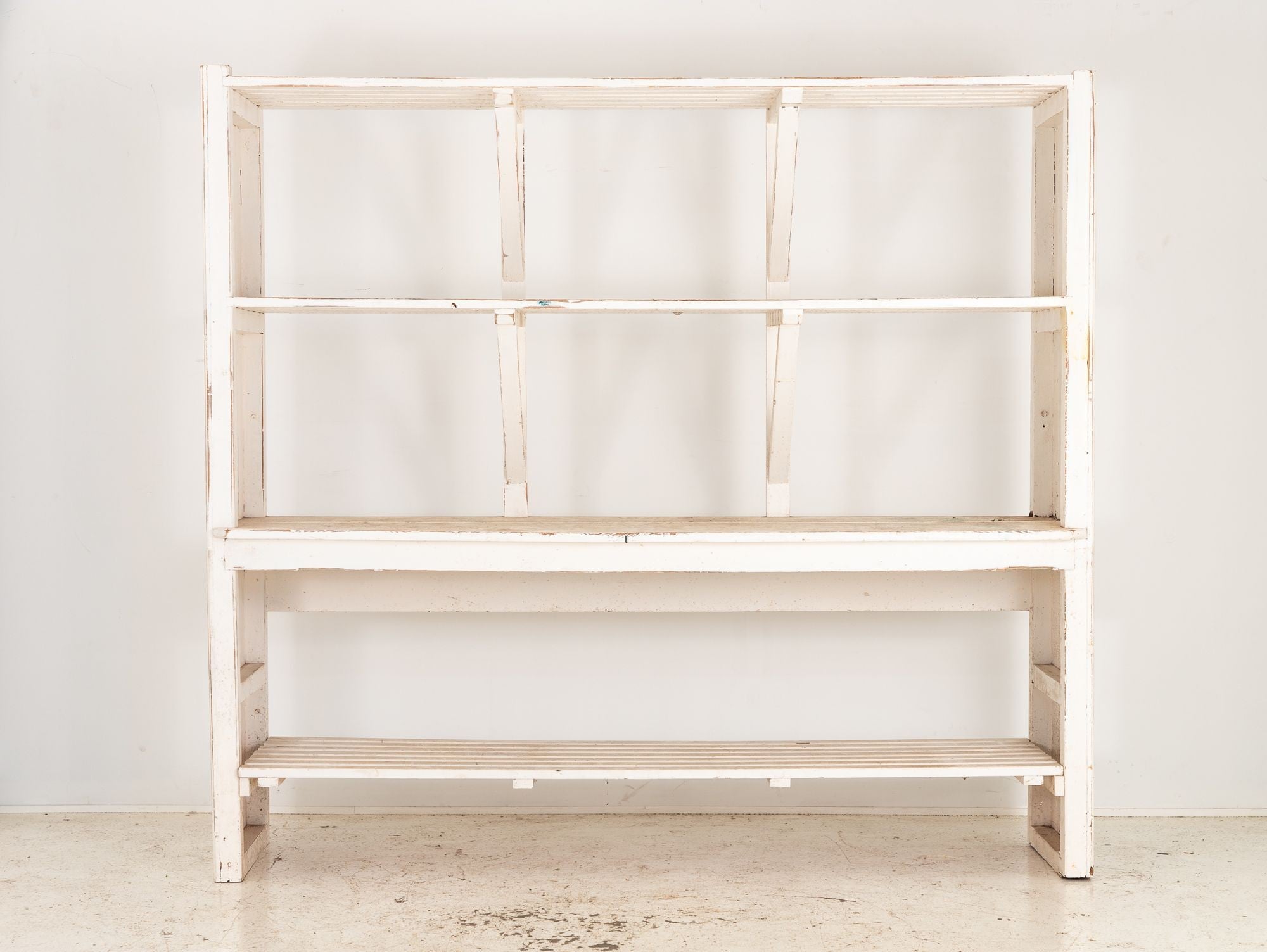 Large White Painted Wood Florist&#39;s Shelf, English mid 20th C.