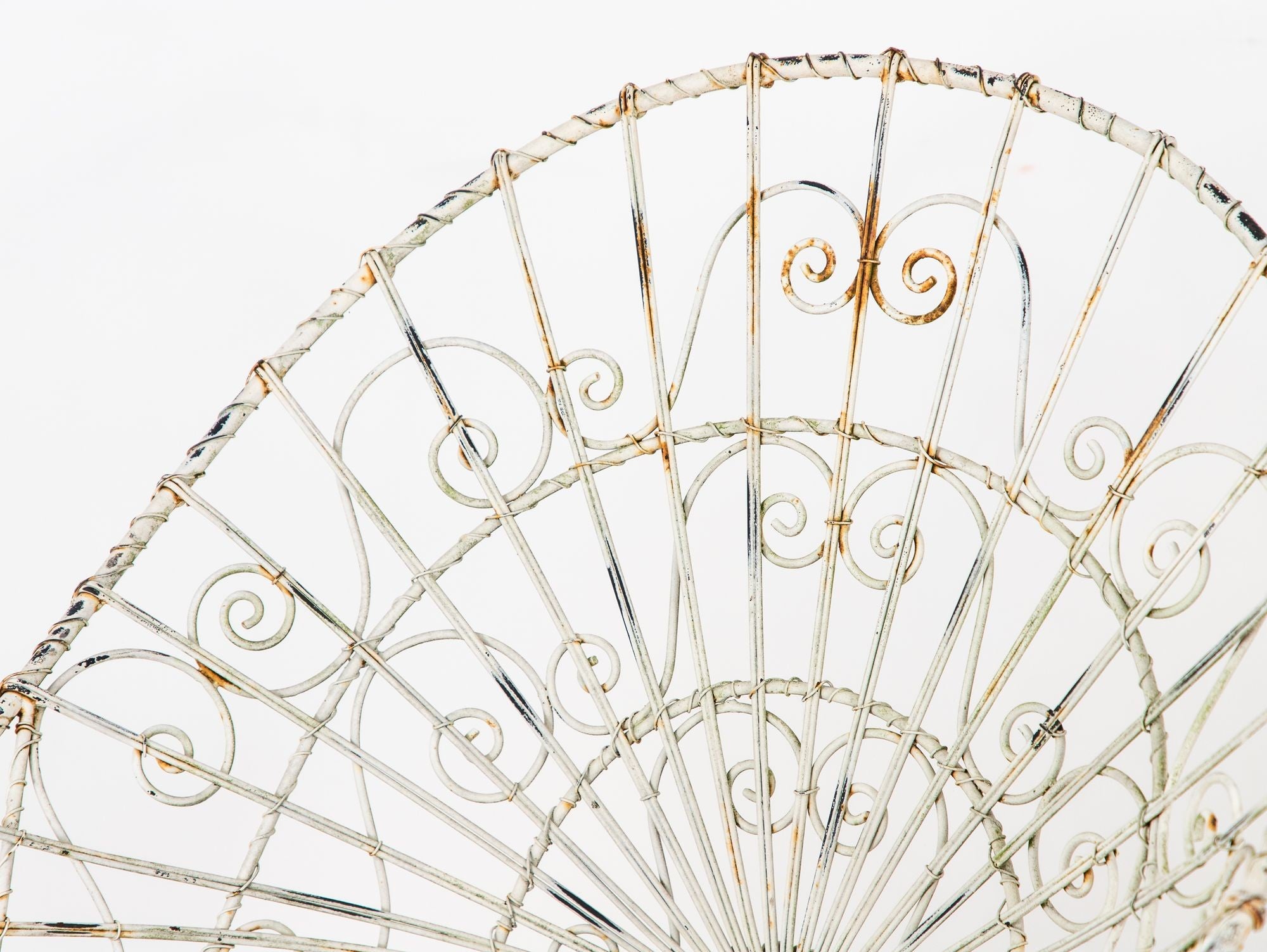 Victorian Style White Wirework Pair of Chairs and Cafe Table, France 1960