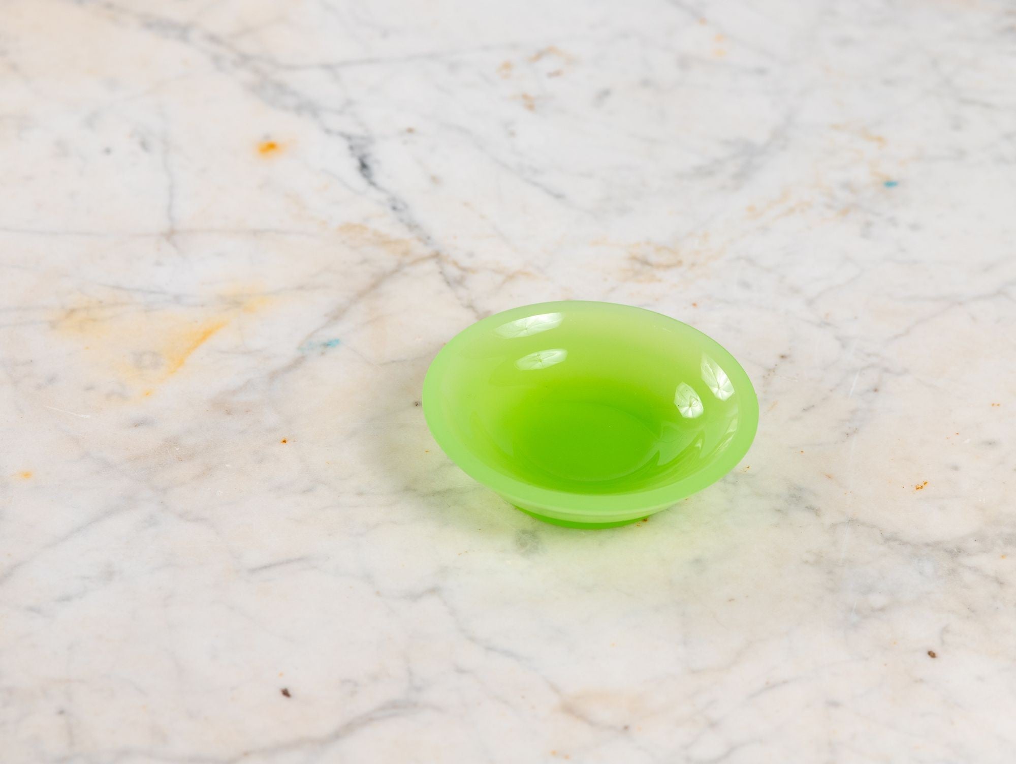 Opaline Lime Green Glass Vase and Dish, France 1920s