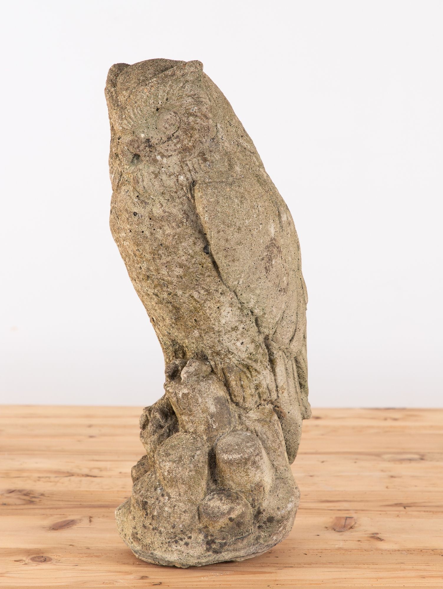 Vintage Stone Horned Owl Garden Ornament, USA Mid 20th C.