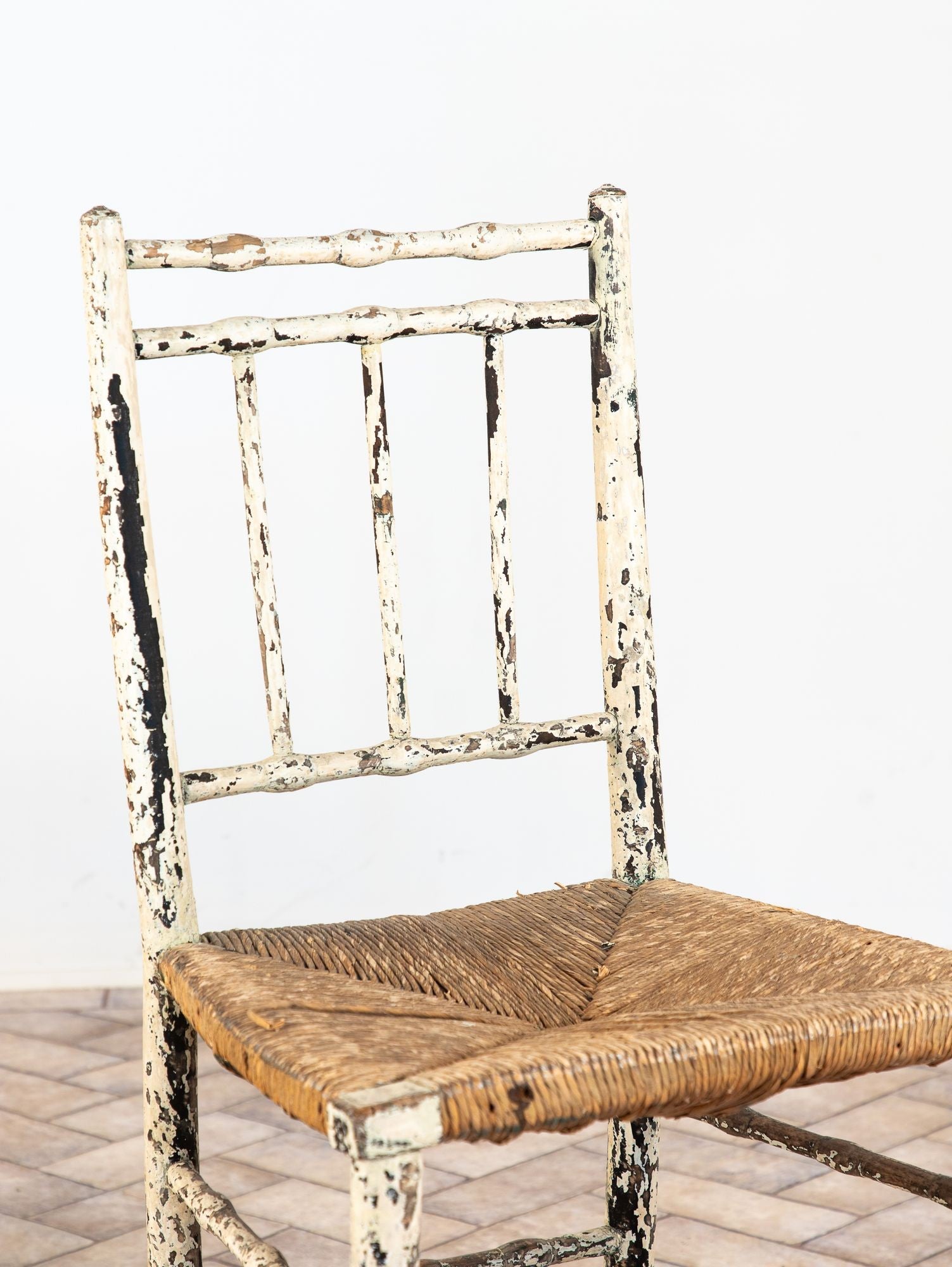 Pair Antique Rush Seat Dining Chairs, England 1920s