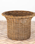 Vintage Round Wicker and Glass Side Table, France 1960s