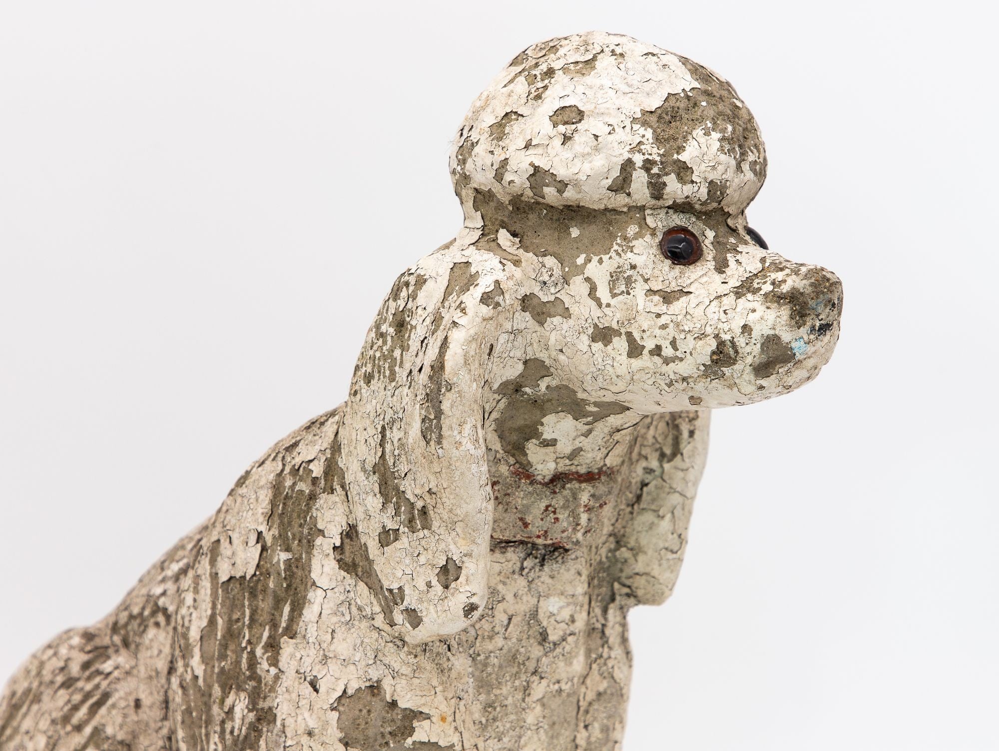 White Painted Reconstituted Stone Dog Poodle Garden Ornament, France 20th Century