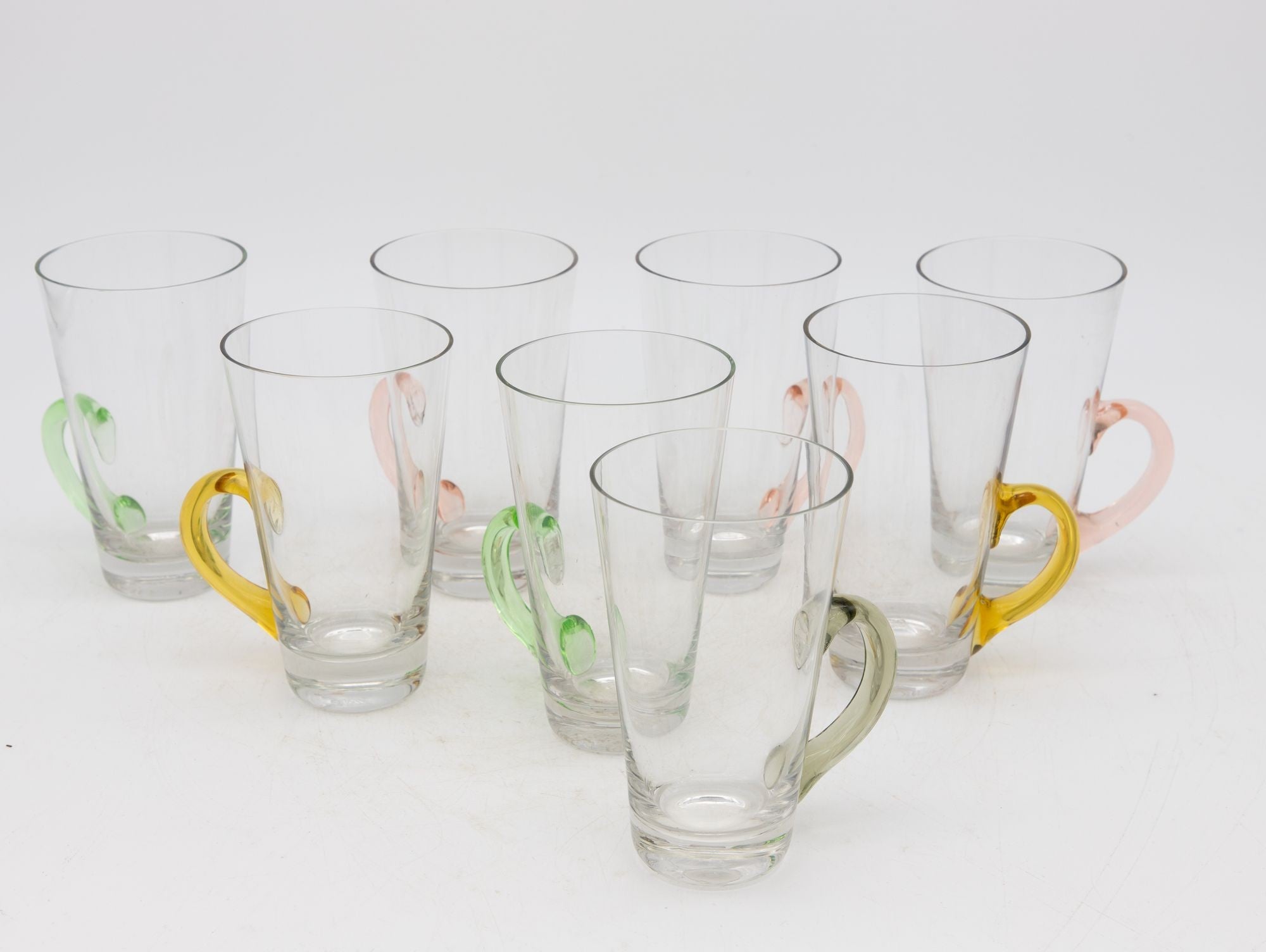 Set of Eight Vintage Hot Toddy Glasses with Colorful Handles